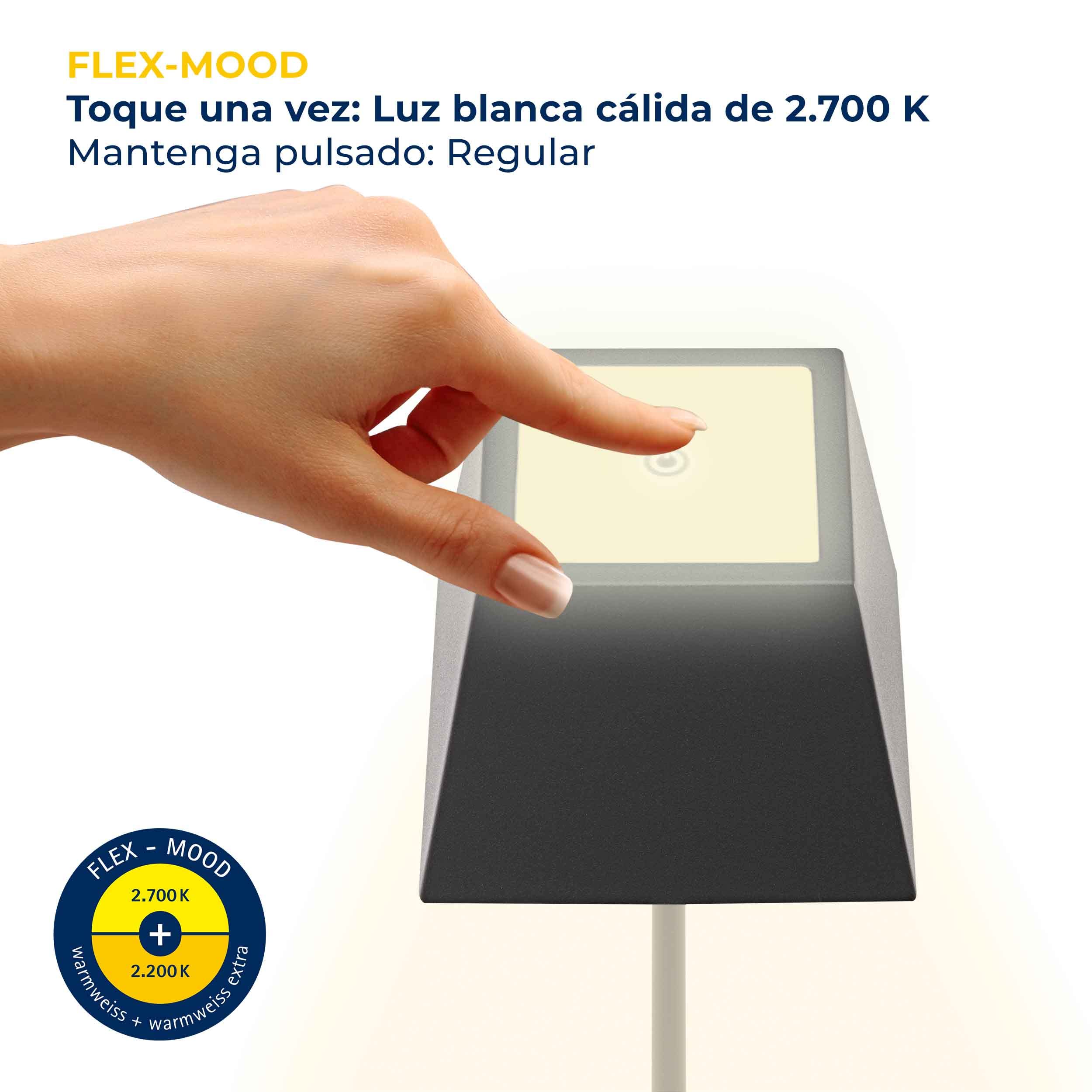 SIGOR Nuindie - Lámpara de mesa con pila de led regulable para interiores & exteriores, altura de 37 cm, recargable con Easy-Connect, 24 h de iluminación, Negro noche | Regulable • Interior y exterior • IP54 • 37 cm • Easy Connect • 12 h de duración de la