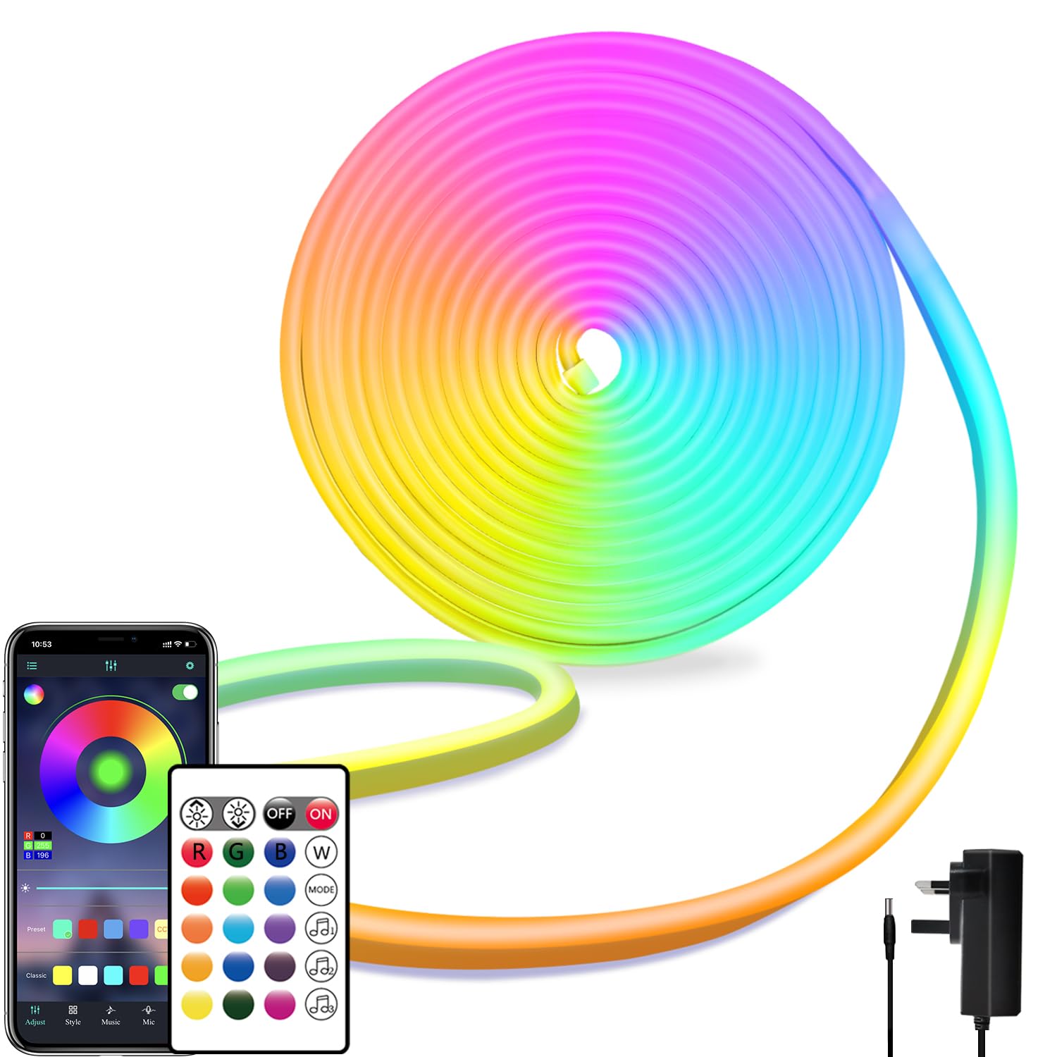 segrass 5M Neon LED Rope Light IP65 Waterproof LED Lights for Bedroom Flexible led Strip Light with Remote/APP Control timed RGB Strip Lights for Indoors Outdoors Bedroom Room Home Décor