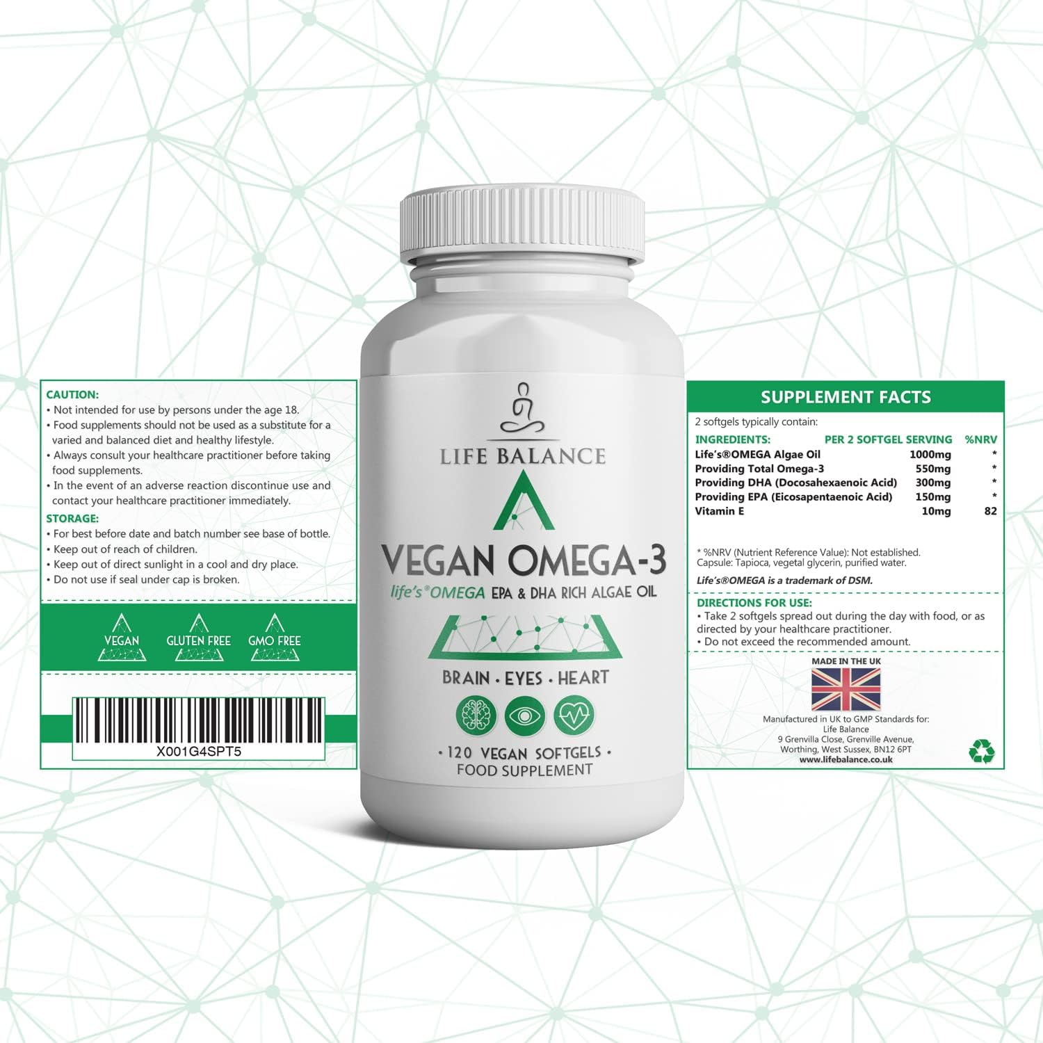 New Vegan Omega 3 EPA & DHA Rich Algal Oil 120 Carrageenan Free