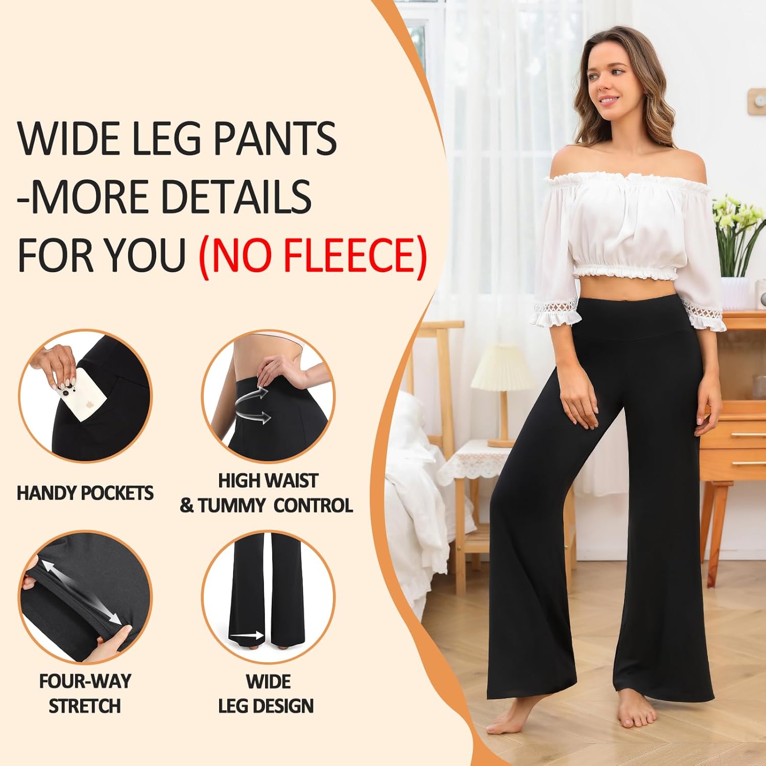we fleece Womens Wide Leg Yoga Pants with Pockets High Waisted Casual Lounge Loose Dress Petitel Palazzo Pants - Image 6