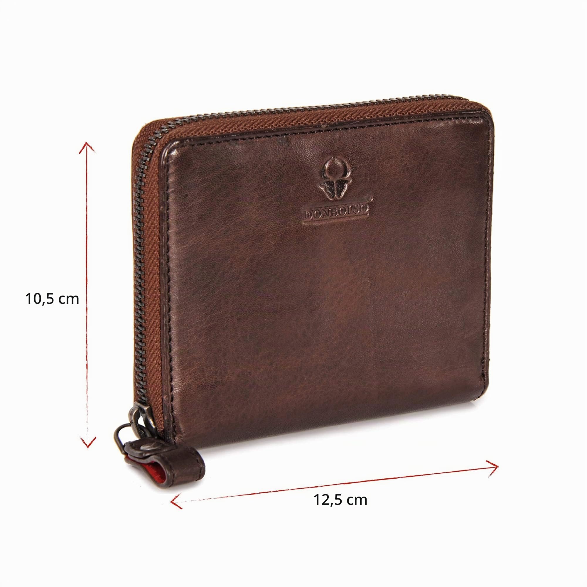 DONBOLSO Mini Portafoglio Donna Montréal | Portafoglio Donna Pelle | Portafoglio con Cerniera Piccolo e Sicuro | 13 Scomparti per Porta Carte di Credito e Protezione RFID | Marrone