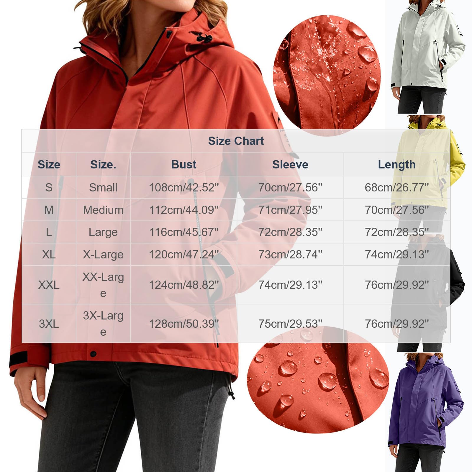 Regenjacke Damen Wasserdicht Atmungsaktiv Regenmantel Übergangsjacke Outdoor Friesennerz Fahrradjacke Regencape Regenjacken für Frauen Softshelljacke Zipper Windbreaker mit Kapuze Funktionsjacke