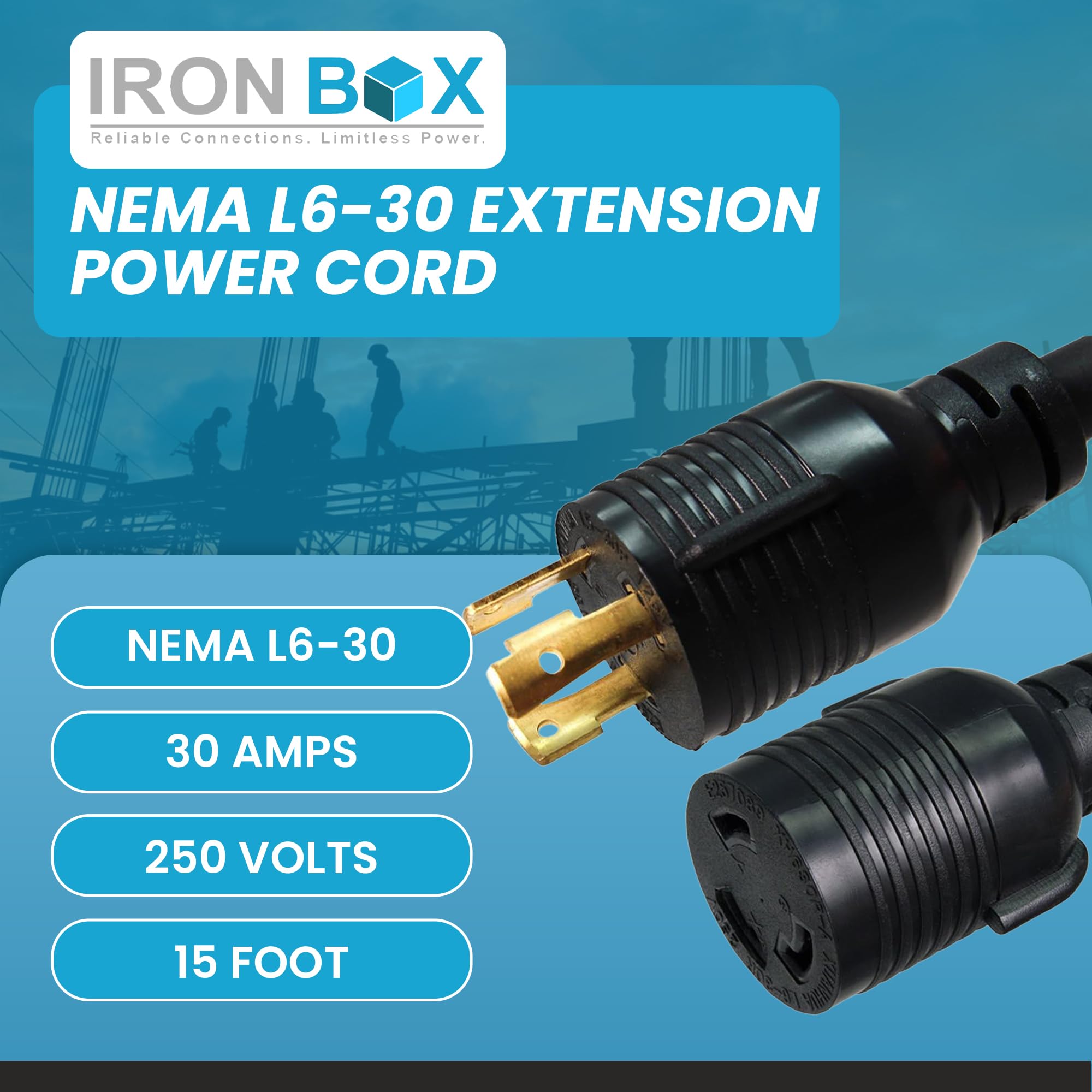 Amazon | NEMA L6-30 延長電源コード - 30A/250V 10/3 SJT - Iron Box