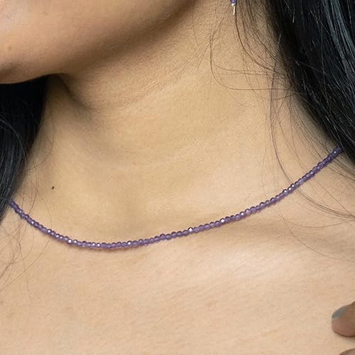 Miniatura 7 de Gargantilla con cuentas naturales, cuentas facetadas, collar de piedra natal, cristal curativo de energía, regalo para ella, joyería de plata de ley