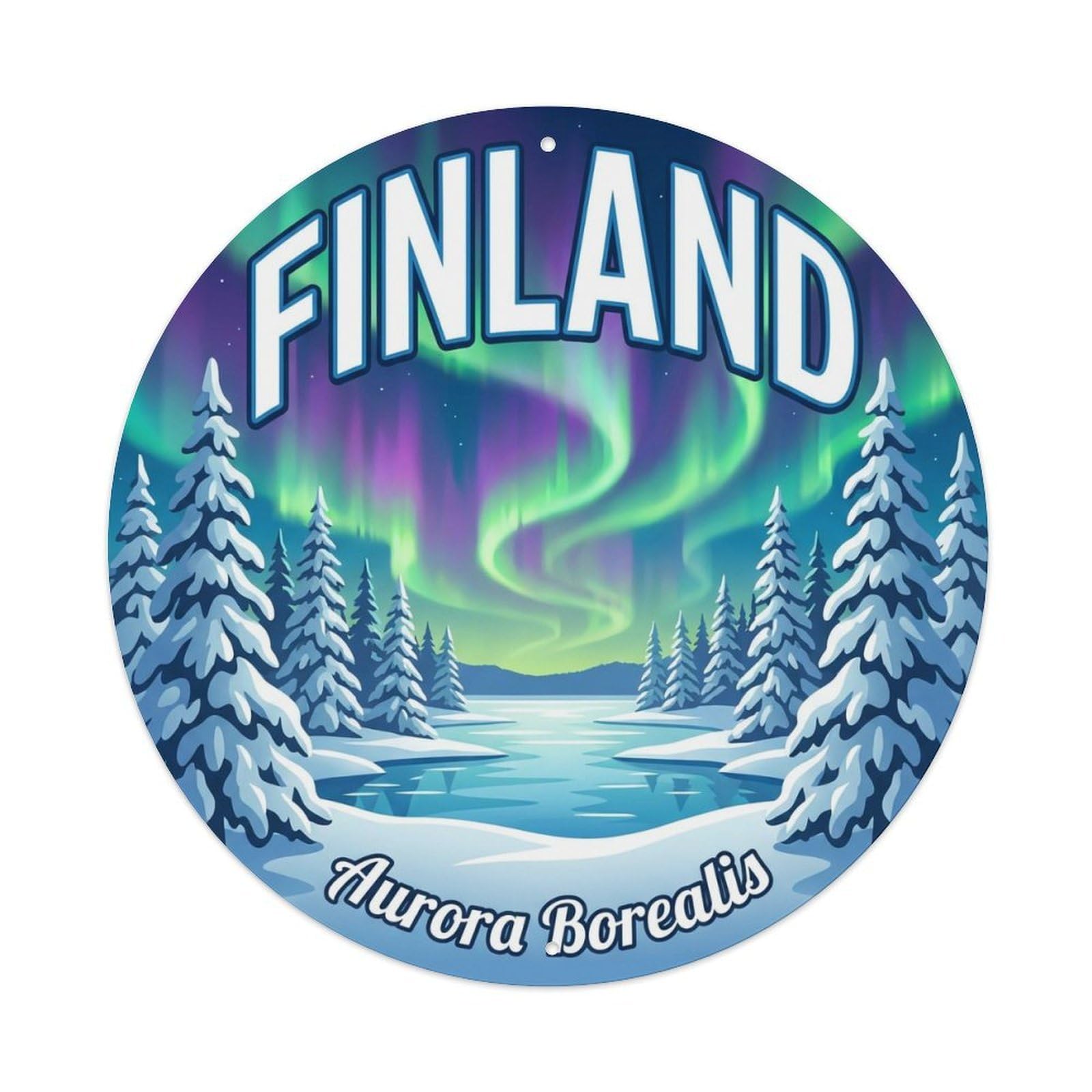 Vintage Travel Finland Balanced Metal Tin Sign Plaque Wall Decor for Cafe, Club, Garden Round Metal Poster 8x8Inch