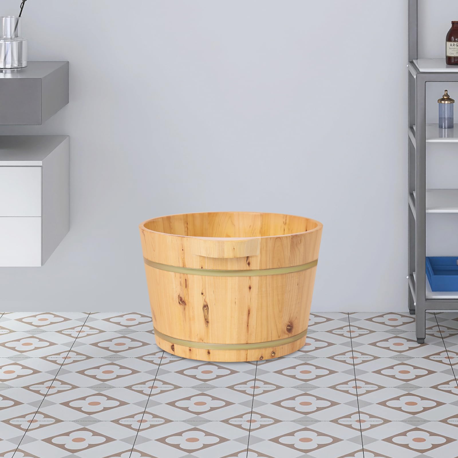 Secchio per pediluvio in legno, spessore 12 mm, trattiene il calore, per casa, spa, cura dei piedi, bagno benessere, legno cipresso in ferro zincato, 36,5 x 25 cm