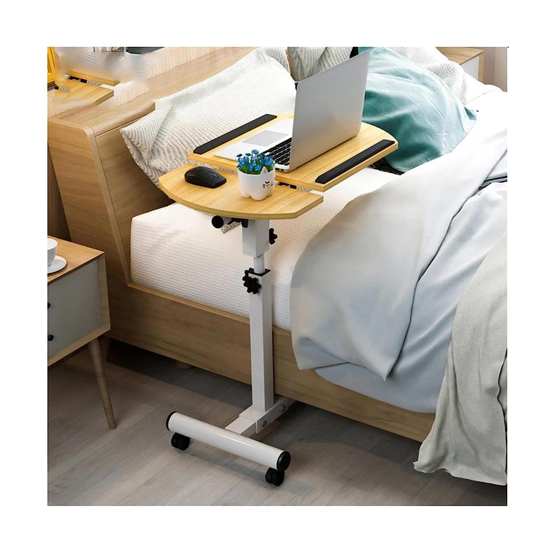 Table de lit réglable en acier et bureau pour ordinateur portable à roulettes