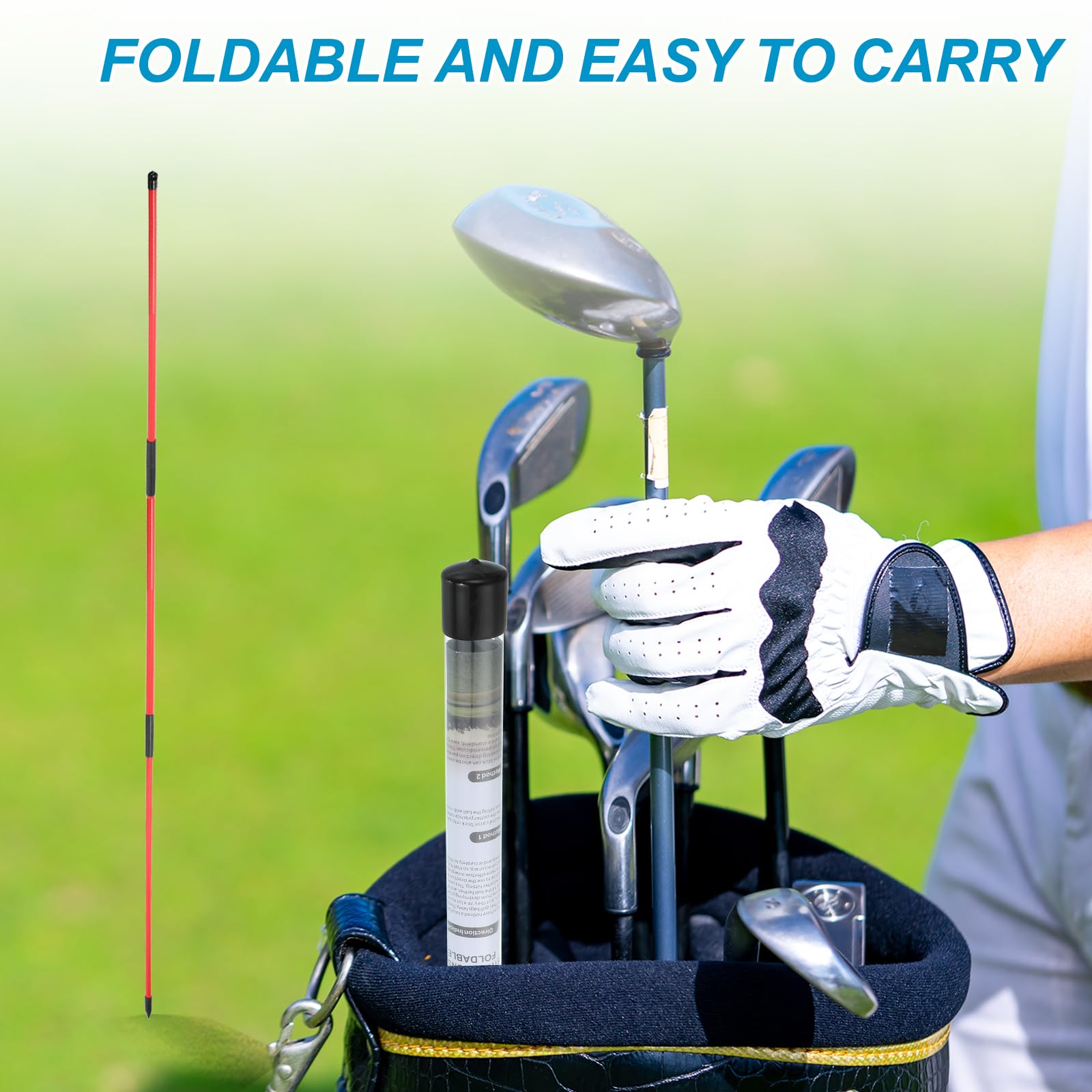 QUARKZMAN Bastone Indicatore Golf, Bastone di Allineamento Pieghevole Pratica di Golf Strumento per Praticare Swing Puntare Allenare