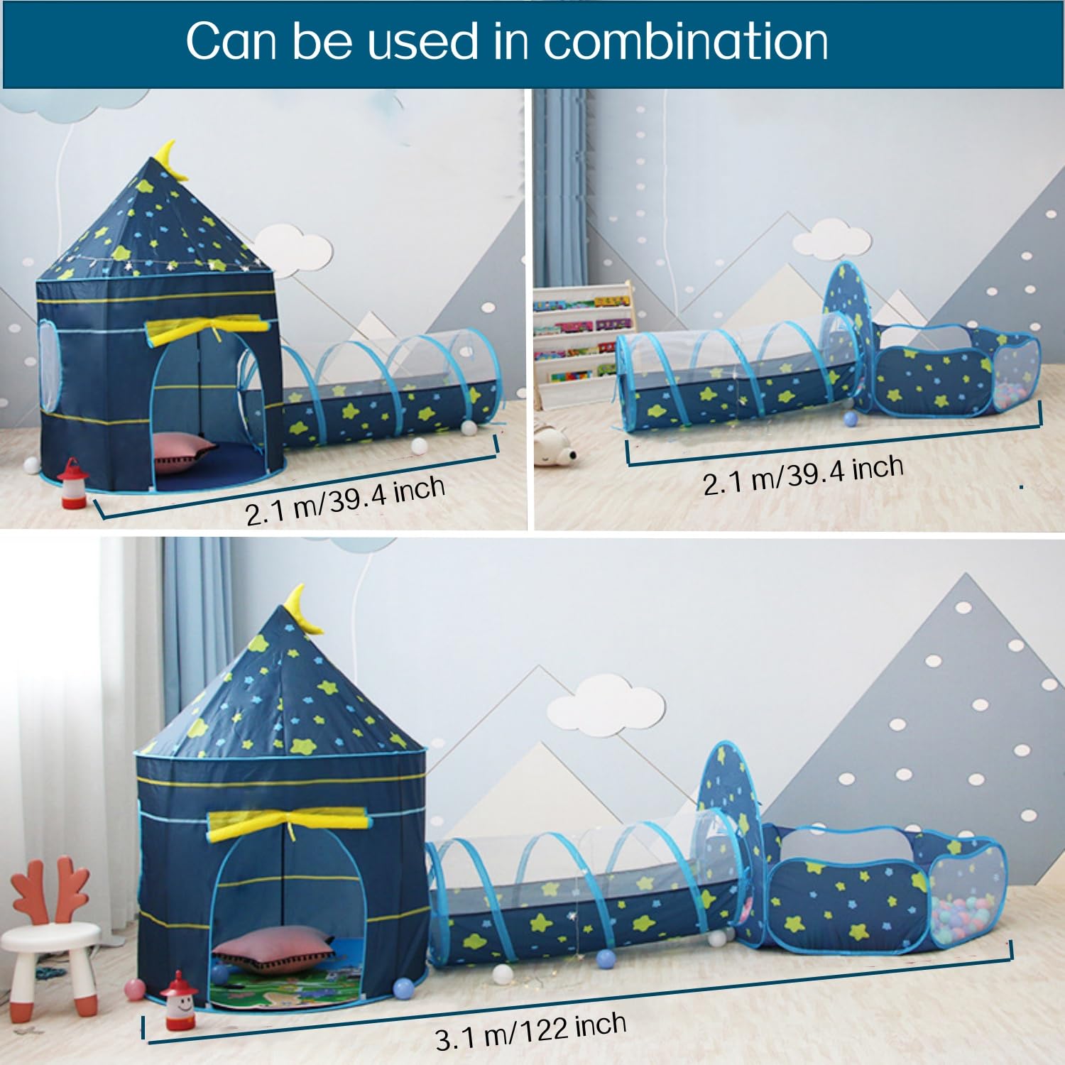 Benebomo Tenda per bambini, Capanna per bambini 3 in 1 con tunnel e vasca per le palline per bambine, Gioco Tunnel per Bambini