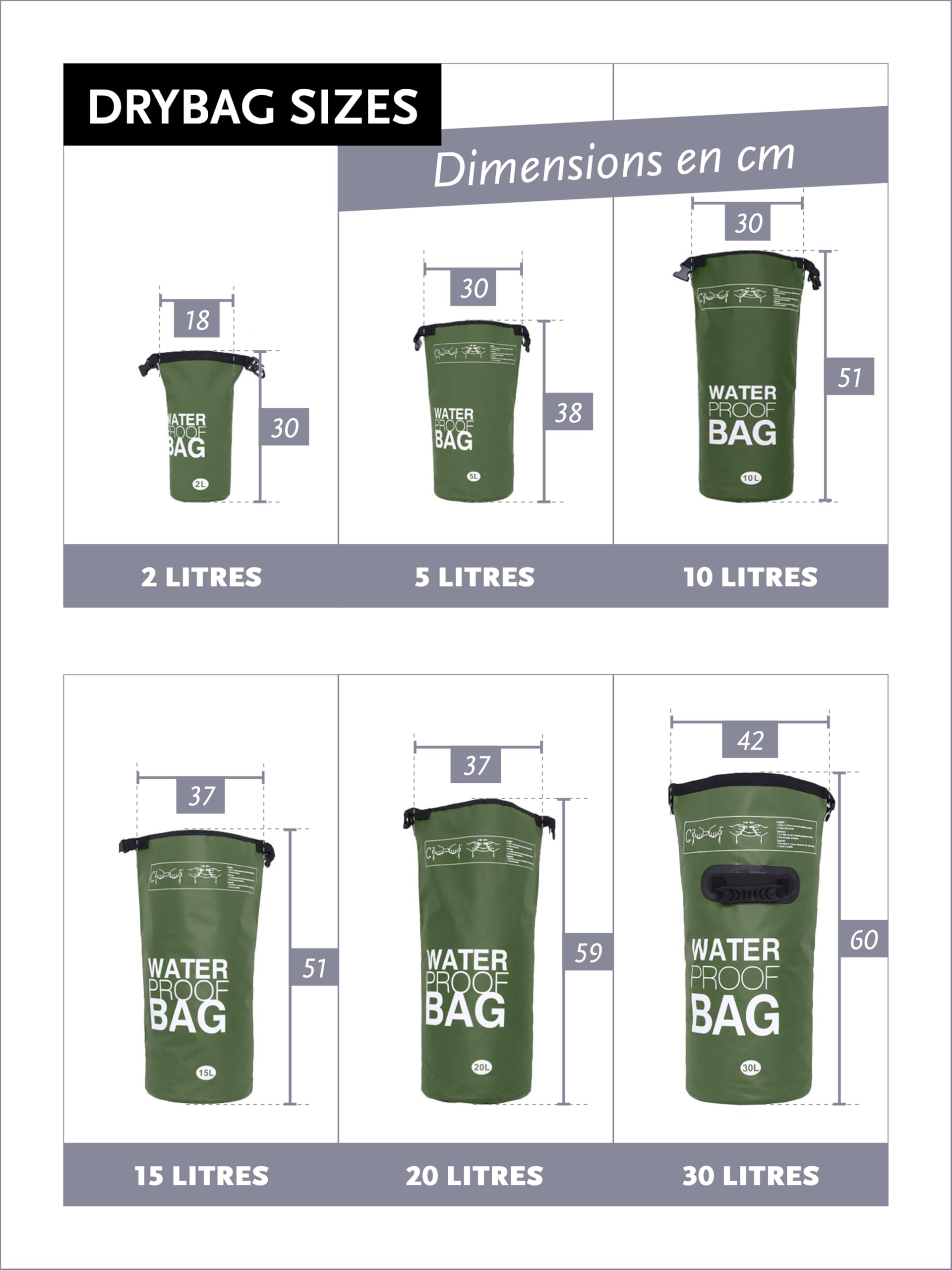 DonDon Dry Bag Sac étanche 2l, 5l, 10l, 15l, 20l, 30l avec bandoulière - 3