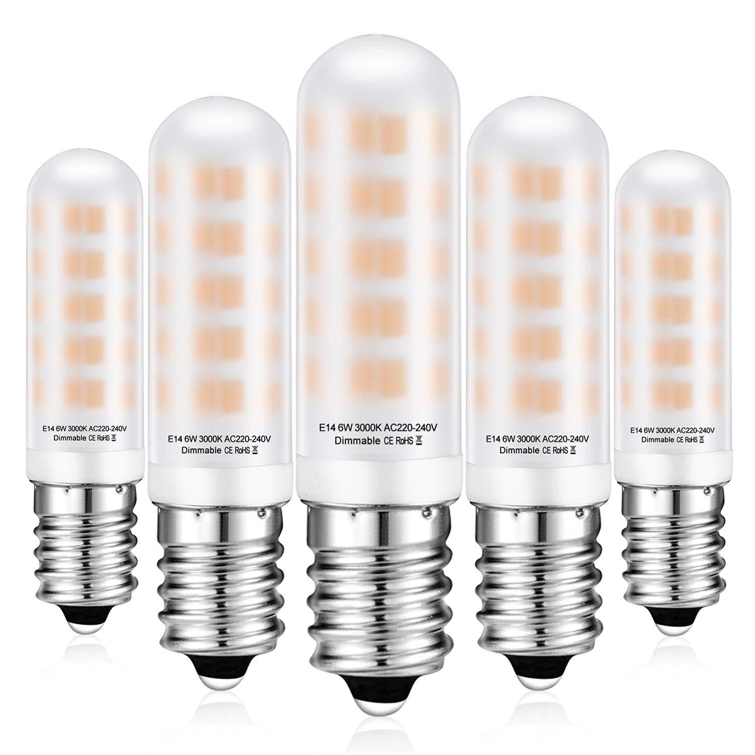 YUIIP E14 LED Small Edison Screw Bulb Dimmable 6W, 60W Incandescent Equivalent, Warm White 520lm, AC220V-240V, for Cooker Hood, Ceiling Fan Lights 5-Pack