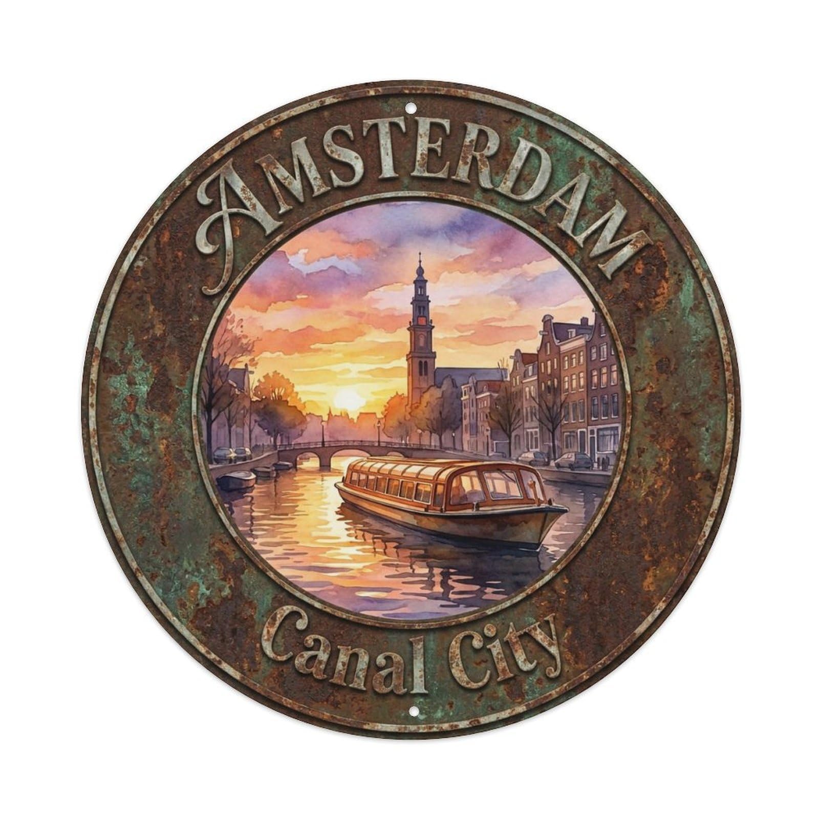 Vintage Travel Amsterdam Netherlands Charm Metal Tin Sign