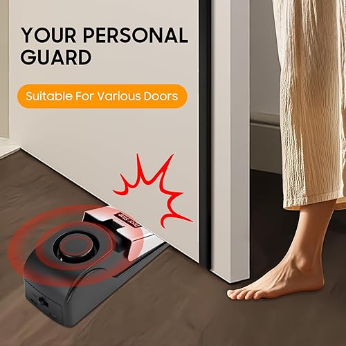 Miniatura 2 de Alarma de tope de puerta mejorada, alarma de seguridad antirrobo de 120 dB para el hogar, viajes y apartamentos (batería incluida, 1 unidad)