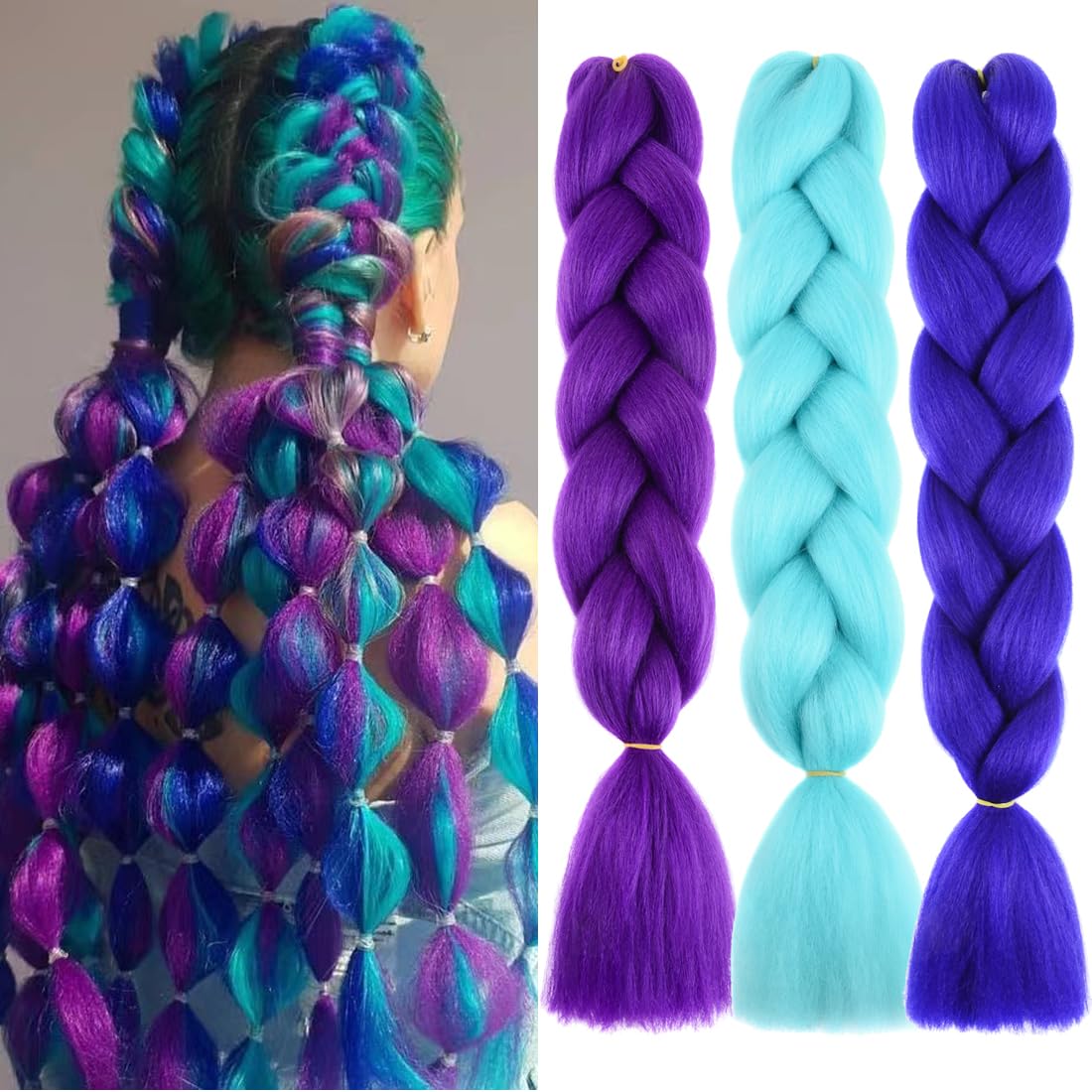 3 Pack Colored Braiding Hair 24 Inch Colorful Braiding