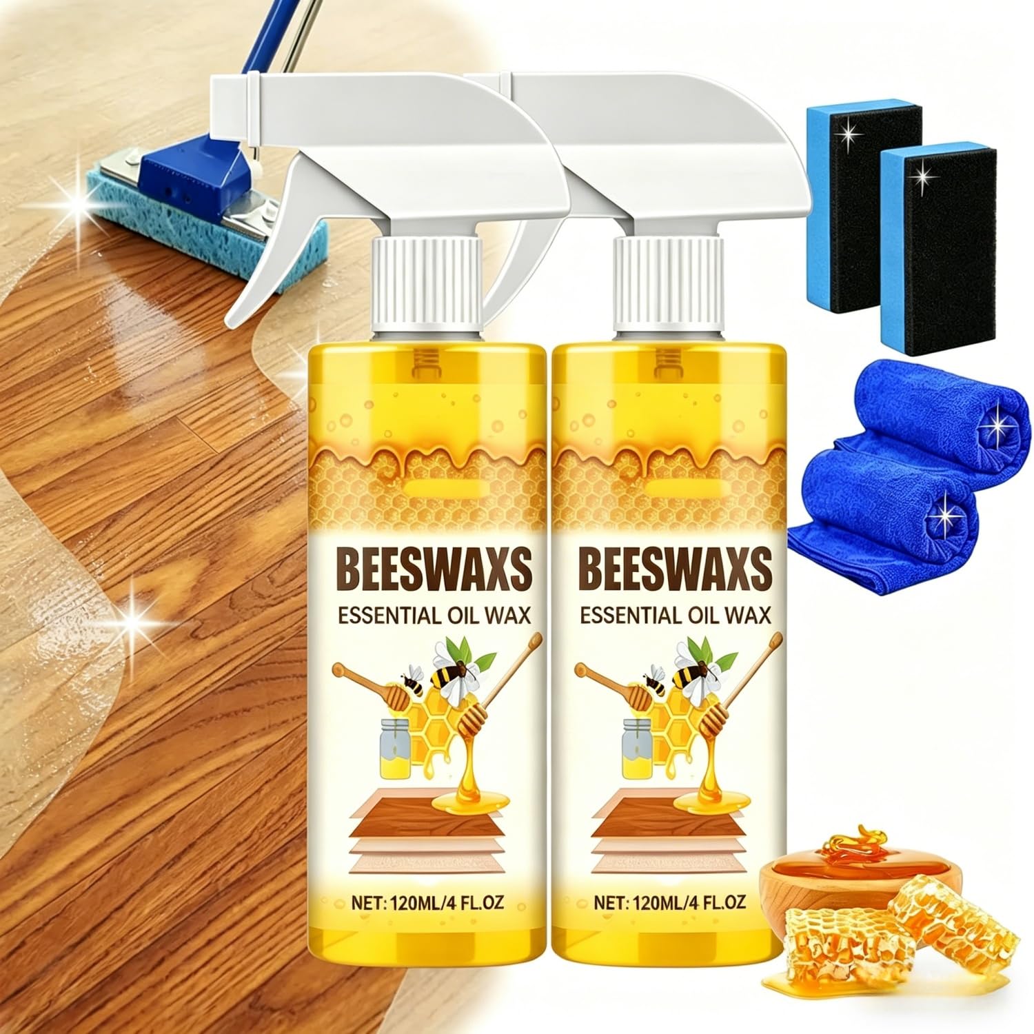 Beeswax Wood Polish Spray, 2026 Upgraded Natural Beeswax Essential Oil for Wood, Furniture and Wooden Cabinet, Natural Micro-Molecular Spray (1PCS)