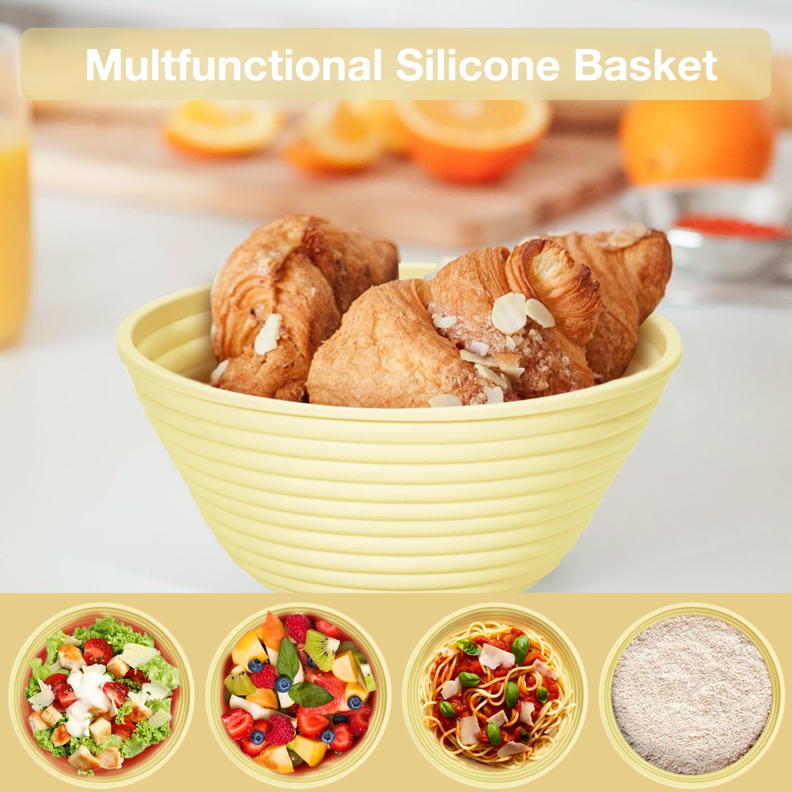Banneton de silicona, cestas de pan de masa madre (juego de 6, 5 pulgadas), cuencos redondos para pan a prueba con kit de iniciación, suministros para hornear para hacer pan