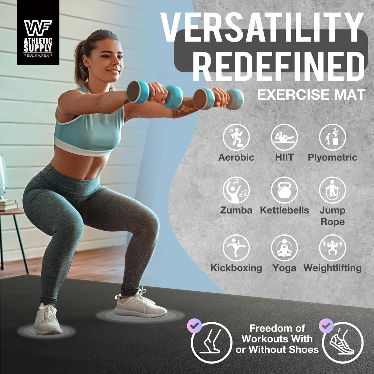 WF Athletic Supply Premium Large Exercise Floor Mats, 7 MM Workout Mats for Home Gym Thick, Heavy-Duty Floor Mat for Gym, Cardio, Weightlifting, Exercise Equipment, Shoe-Friendly