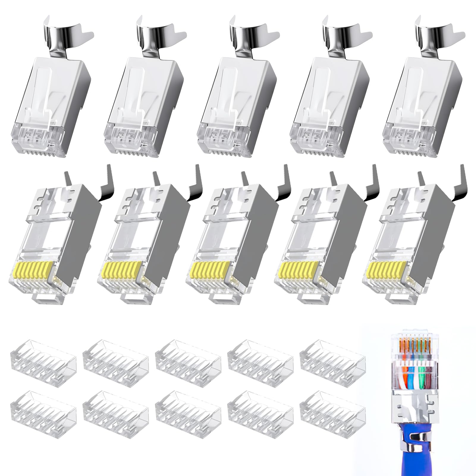 10 pezzi Connettori RJ45 Cat 7 Cat6A schermati passanti passanti per cavo di rete