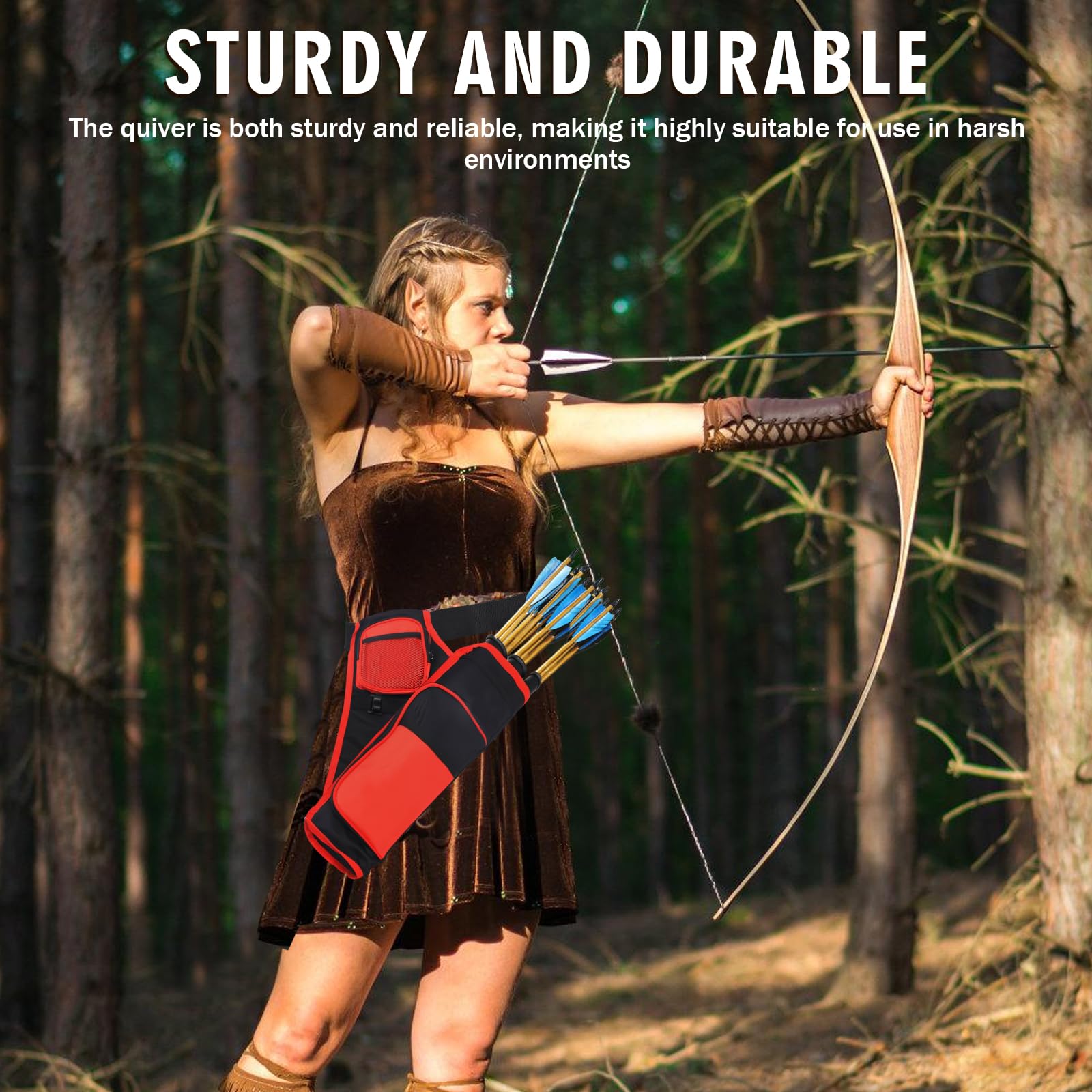 carquois WANDGU porte-carquois réglable avec ceinture et sac à flèches, 3 tubes de flèches protégées