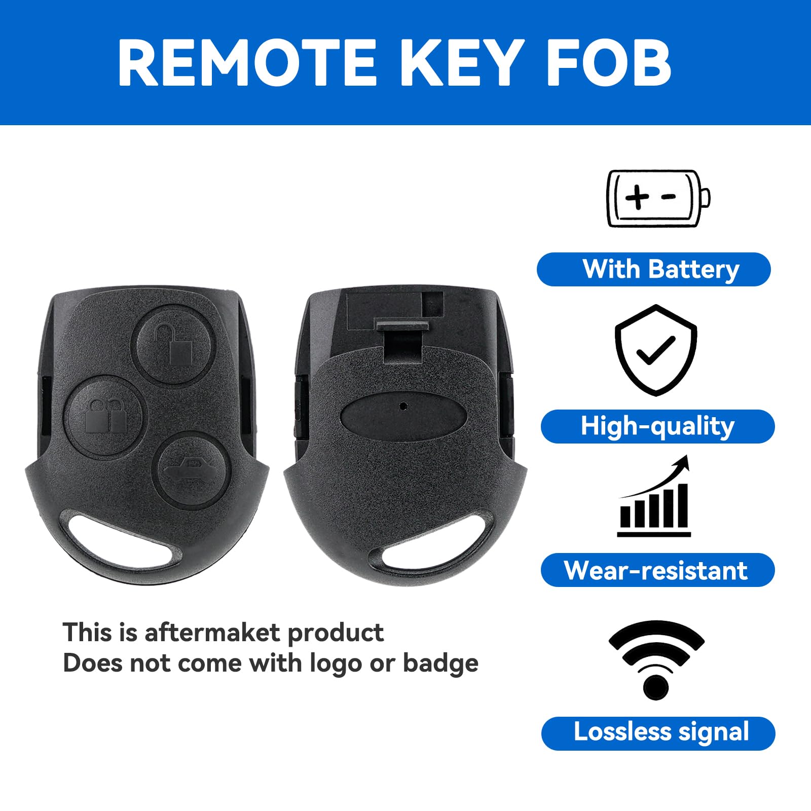 3 Button Remote Key Fob Replacement Black Head for Ford Fiesta MK6 Focus MK2 Mondeo Fusion KA S-Max C-Max Cougar Transit Tourneo Connect Key 433MHz (NO Chip NO Blade） - 5