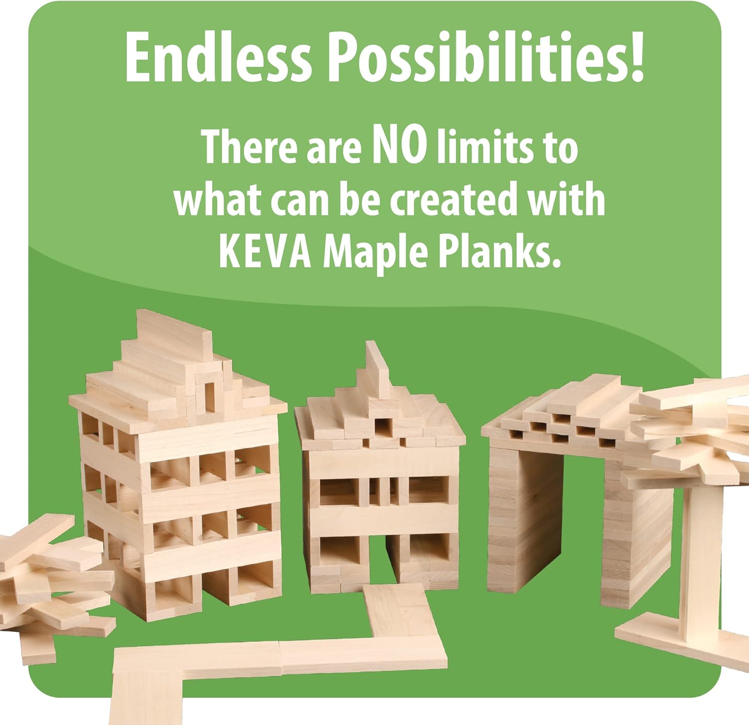 MindWare KEVA Maple 200 Plank Wooden Building Blocks Set - Free-Form 3D Structure Building Set for Kids