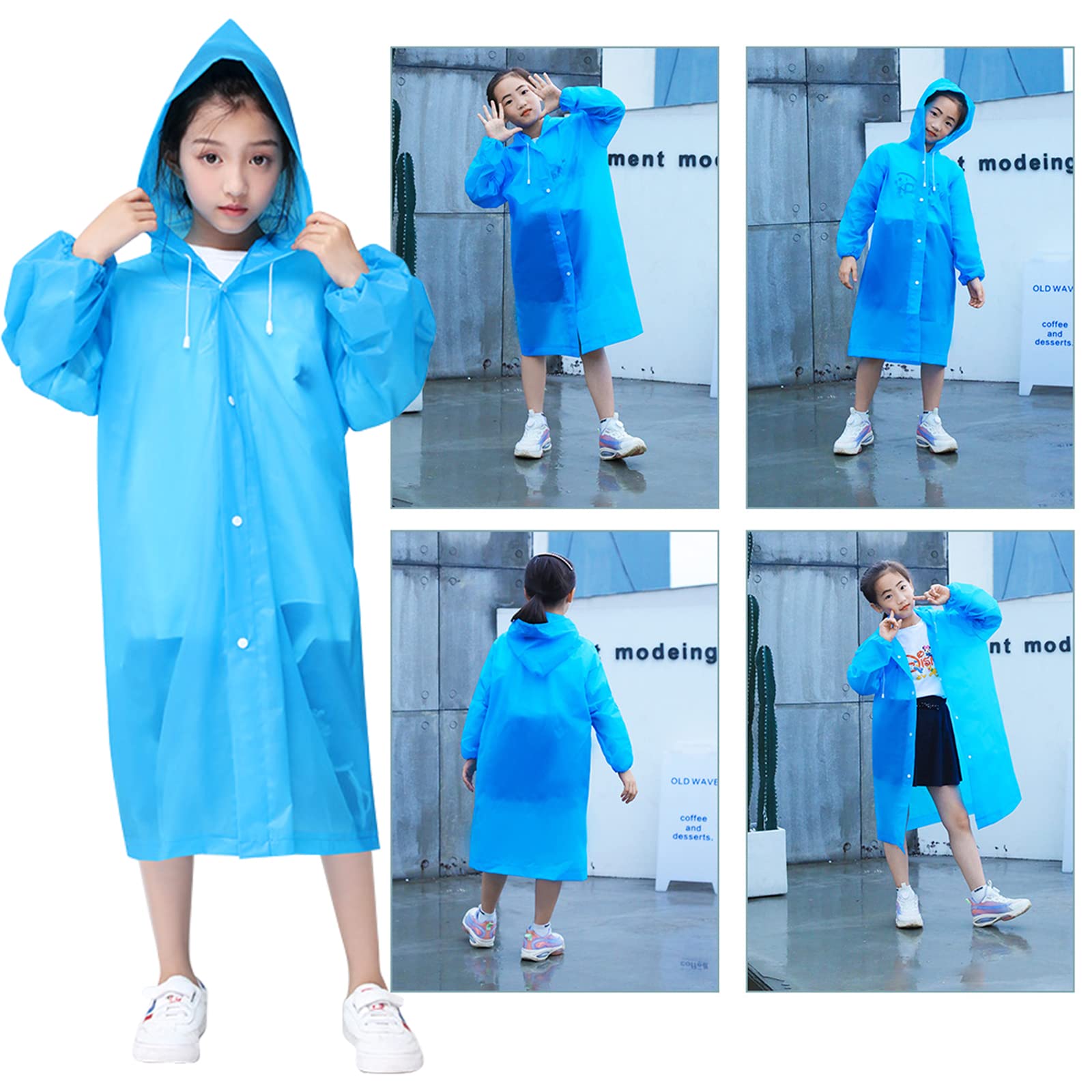 2 Piezas Chubasquero para Niños, Espesar EVA Chubasqueros Impermeable Chaquetas de Lluvia para Niños Niñas Chubasquero Lluvia Reutilizable con Capucha Capa de Lluvia Poncho de Lluvia (Rosa+Azul)