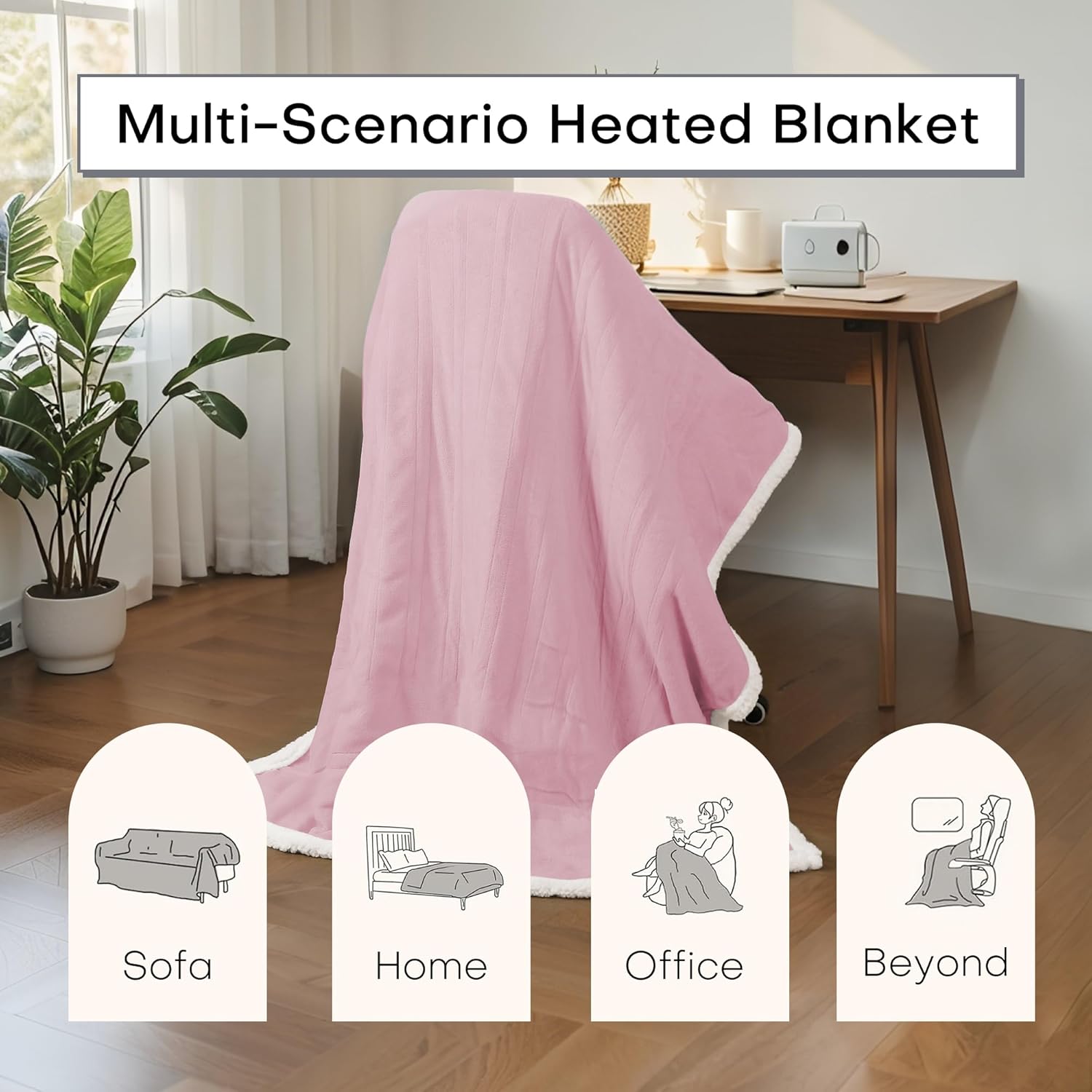 Electric Heated Blanket Twin Size 62"x84" - Dual-Sided with Microplush & Sherpa Fabric, 4 Heat Settings & 10 Hours Auto Off, Machine Washable - Light Pink - Image 6