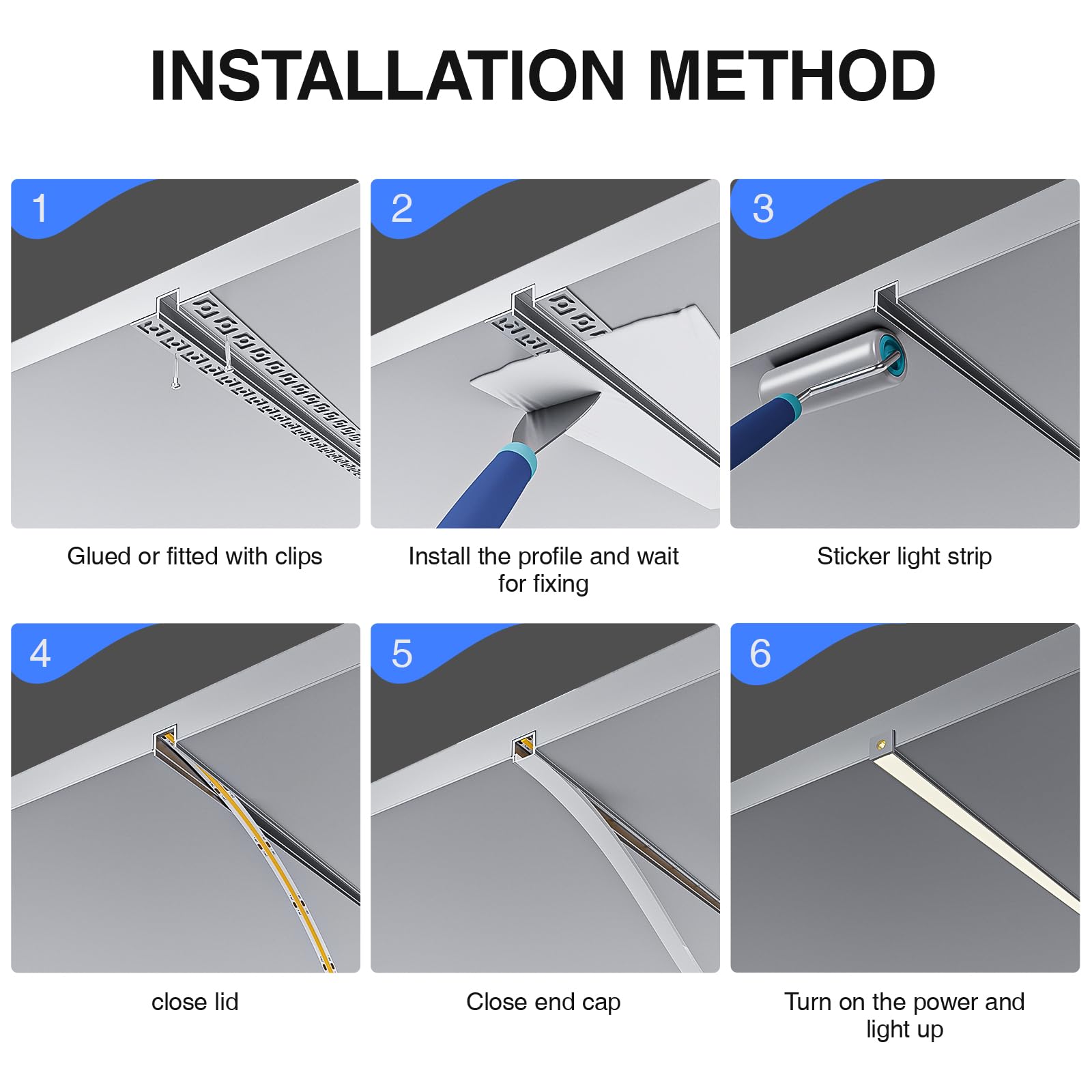 HOOLED 10 x Profilo Alluminio per Strisce Led da 2 METRI Rettangolari in Alluminio (20m) Copertura Opaca - Ingombro max 12,6 mm - Dimensioni 15,4 x 14,9 mm (alette 55,5mm)