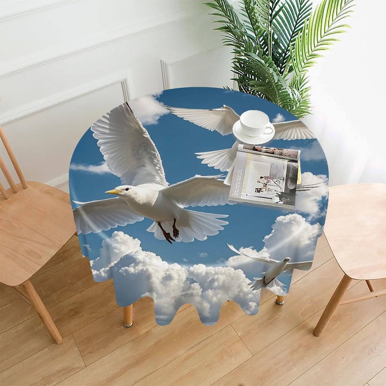 FekiLoot Loon Birds Tablecloth Decorative Round Table Cloth Wrinkle Resistant Washable Circle Table Cover Round Tablecloth for Picnic Party Camping Dining 60 Inch