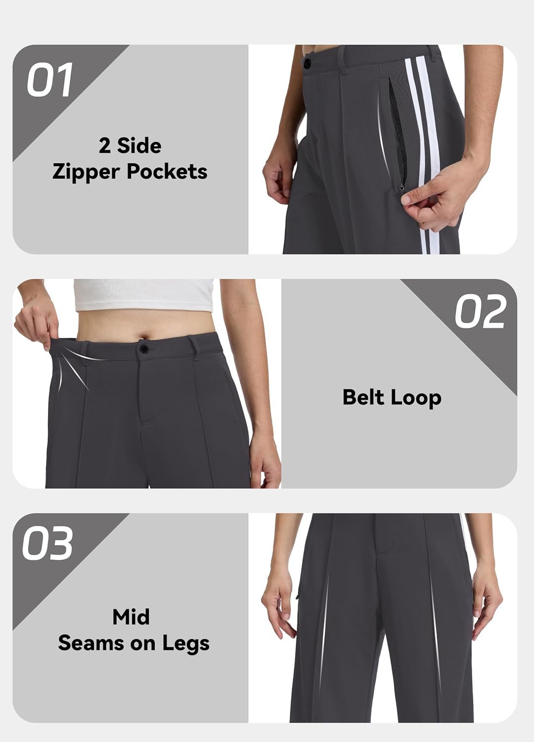 Women's 28"/30"/32"/34" Inseam Wide Leg Dress Pants High Waist Straight Leg Track Pants with Belt Loops