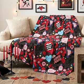 Plush Joker and Harley Quinn character throw blanket