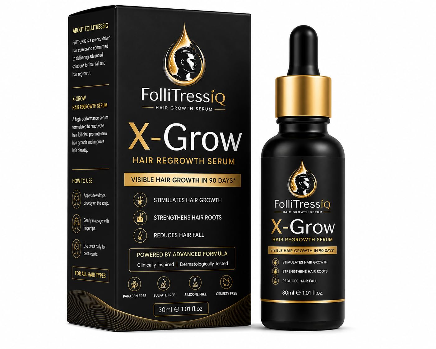 FolliTressIQ X-Grow Hair Regrowth Serum for Male Pattern Baldness | 96% Saw New Hair Growth | Expertly crafted with a Powerful blend of Advance 2% Active Rosemary & Hibiscus added with Redensyl, Anagain, Capixyl, Biotin, | Clinically proven formula to stimulate hair follicles and promote new hair growth in 12 Weeks. Claims are based on consumer trials | 30ml-image-30