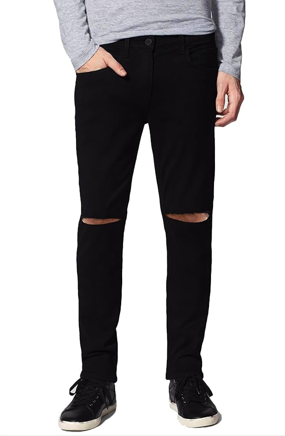 Distressed Slit Ripped Black Jeans 