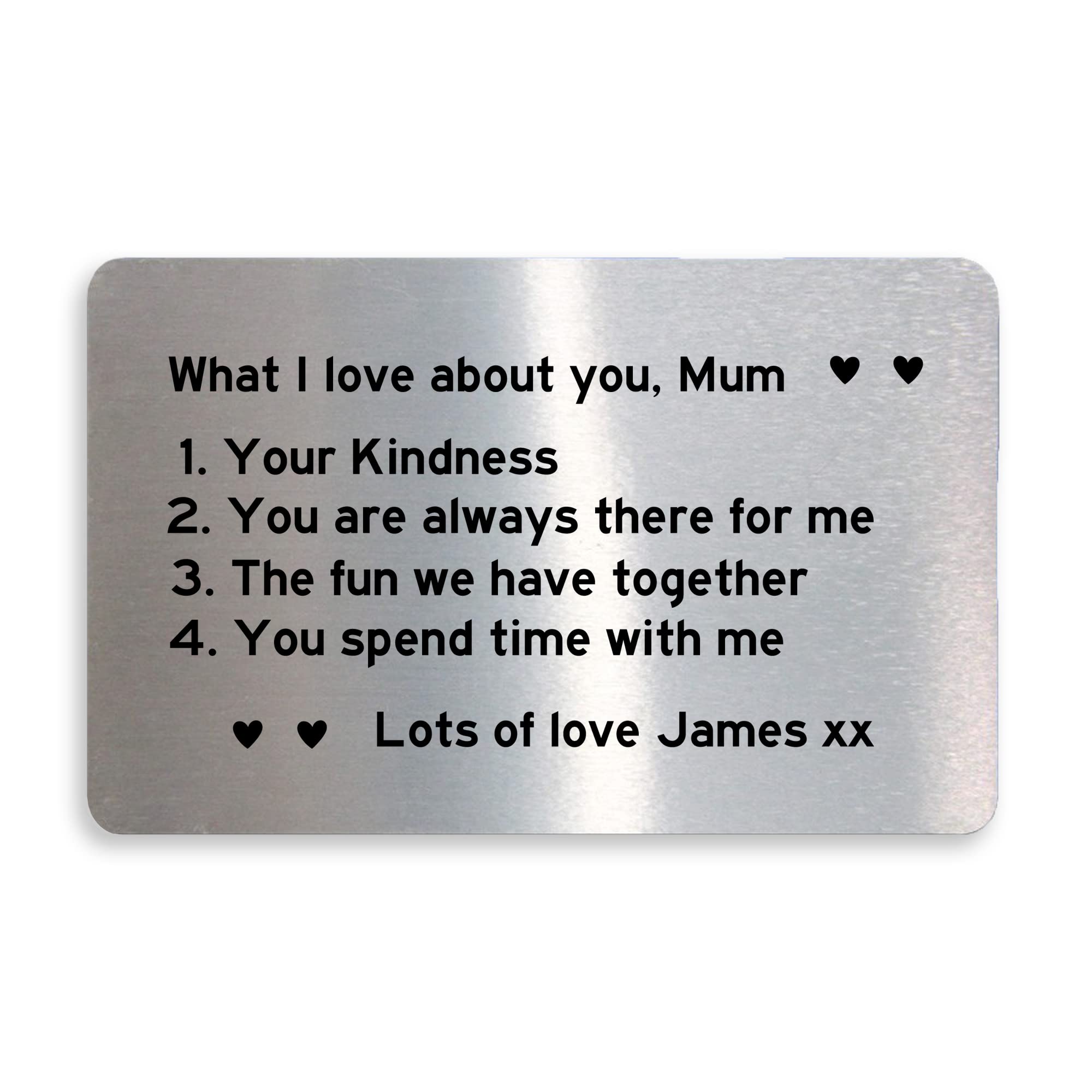 Personalised What I Love About You Mum Metal Card Mothers Day Gift For Her Keepsake