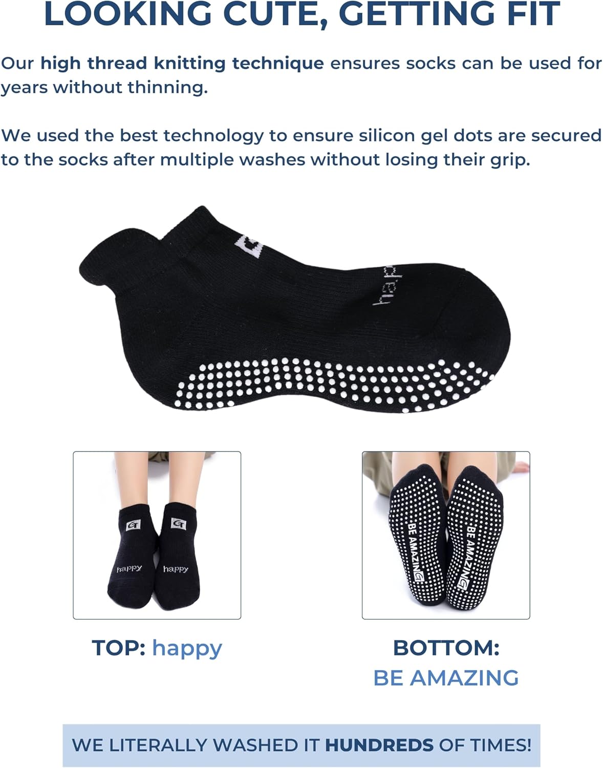 Non-Slip Socks Yoga Barre Pilates Hospital Maternity Sock w/Grips for Women Men image 3