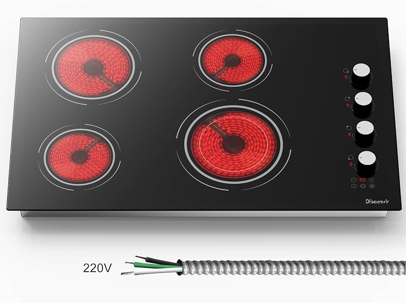 Estufa eléctrica de 30 pulgadas, 6700 W, 240 V, cableada, perilla blanca | Estufa eléctrica de 4 quemadores, 30 pulgadas incorporada, temporizador, bloqueo de seguridad, anillo doble, tamaño de corte: 29.13" x 19.3", 220 V, sin enchufe