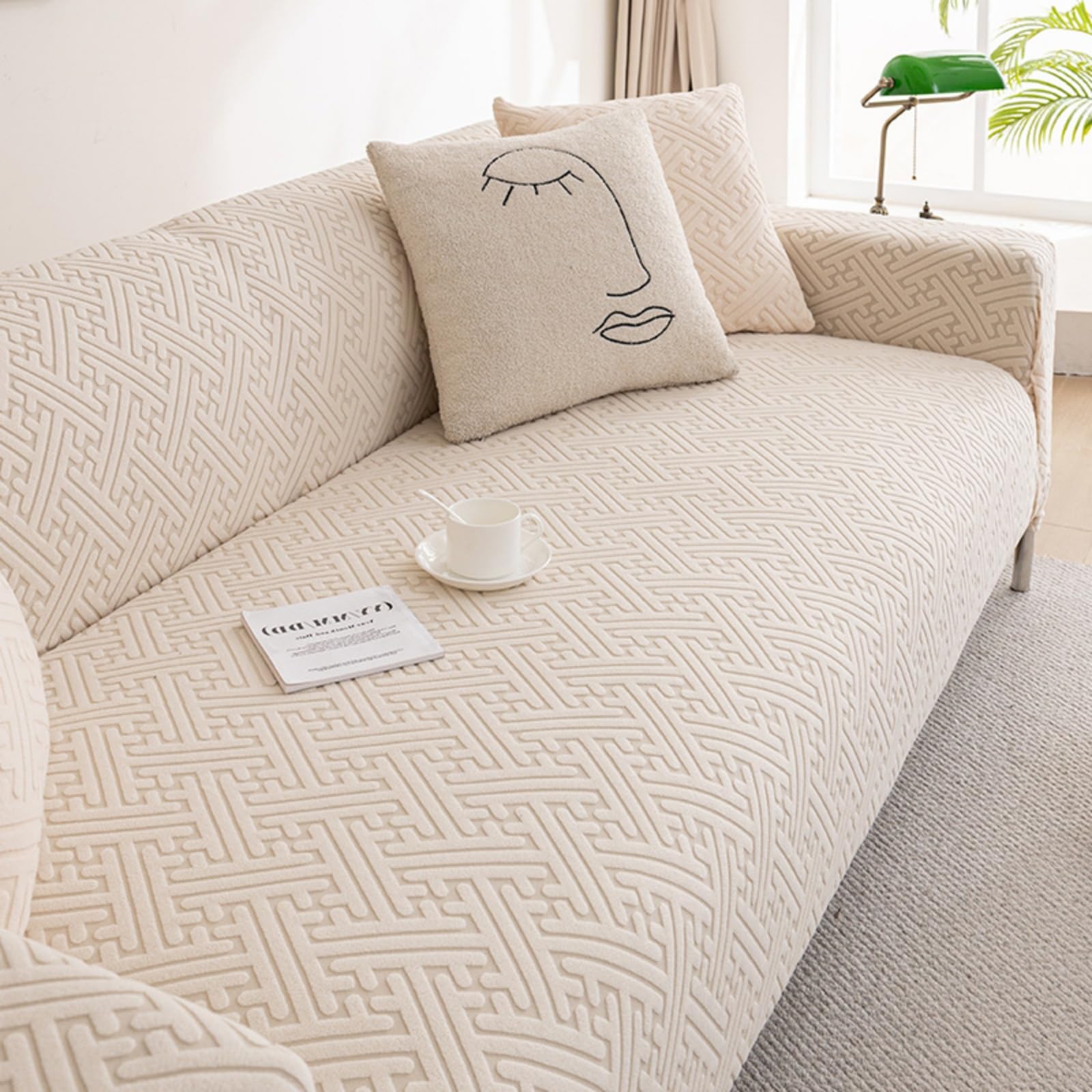 Sofa Covers 1 2 3 4 Seater High-Stretch Couch Covers Individuality Sofa Covers Washable Sofa Slipcover Universal All-inclusive Couch Covers Pets Couch Prote(Size:1 Seater (90-140cm),Color:Beige)