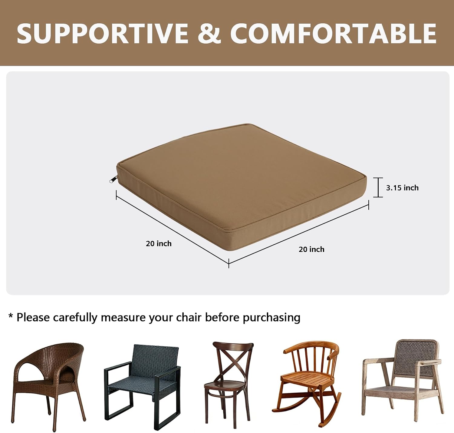 Goodgoods 20 x 20 Outdoor Chair Cushions Set of 2, 1000+ Hours Fade-Resistant & Water-Resistant Furniture Chair Cushions with 35D High-Resilience Foam for Dining Room, Patio Chair, Brown