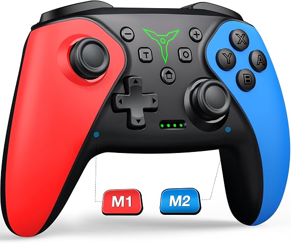 Elekasumi Switch コントローラー Switch1/2代対応 3段階TURBO連射 スイッチ コントローラー 1000mAh大容量 マクロ機能 スリープ解除Switch1のみ 背面ボタン付き Switch プロコン 3階段振動/6軸ジャイロセンサー/Bluetooth接続 Pro コント ローラー Switch/Switch2/Lite/OLED/Android/IOS対応 赤＆ブルー