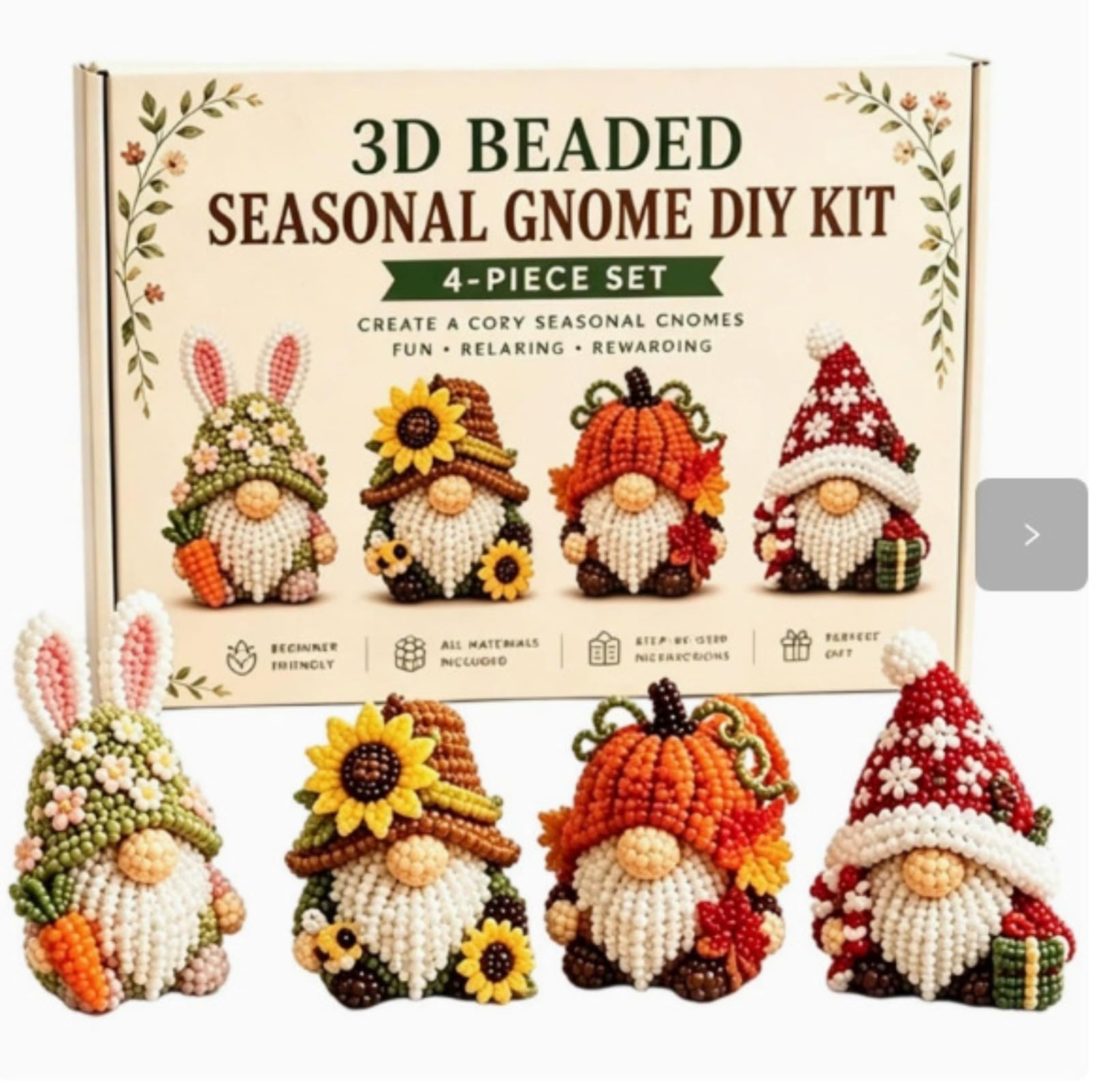 Hamosky 3D Beaded Animal DIY Kit, Handmade 3D Beadwork Art Craft Set, DIY Animals Beadwork Craft Kits,Beginner Friendly Craft Kit with Step-by-Step Instructions for Teenss (Seasonal Gnome DIY Kit)