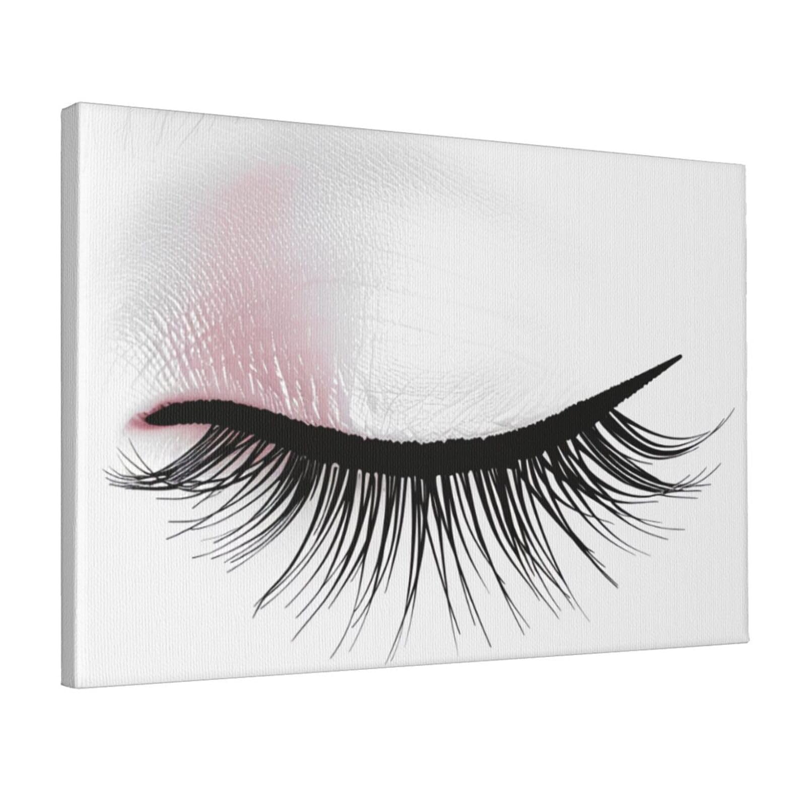 YKLJG Eyelash Lip White Printed Wall Art Canvas Prints 45x30 CM Wooden Framed Picture Painting Artwork for Bedroom Kitchen Home Office Decor