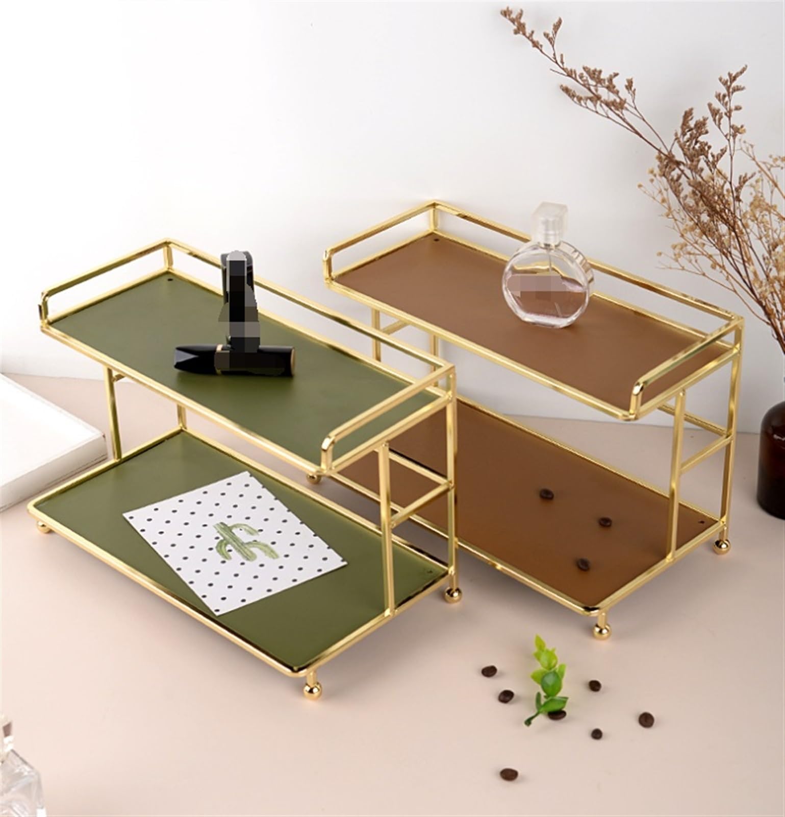 Rangement Maquillage Organisateur De Maquillage Boîte De Rangement De Cosmétiques De Bureau Support De Finition Simple Support De Rangement De Soins De La Peau Rangement Produit de Beauté(Bruin)