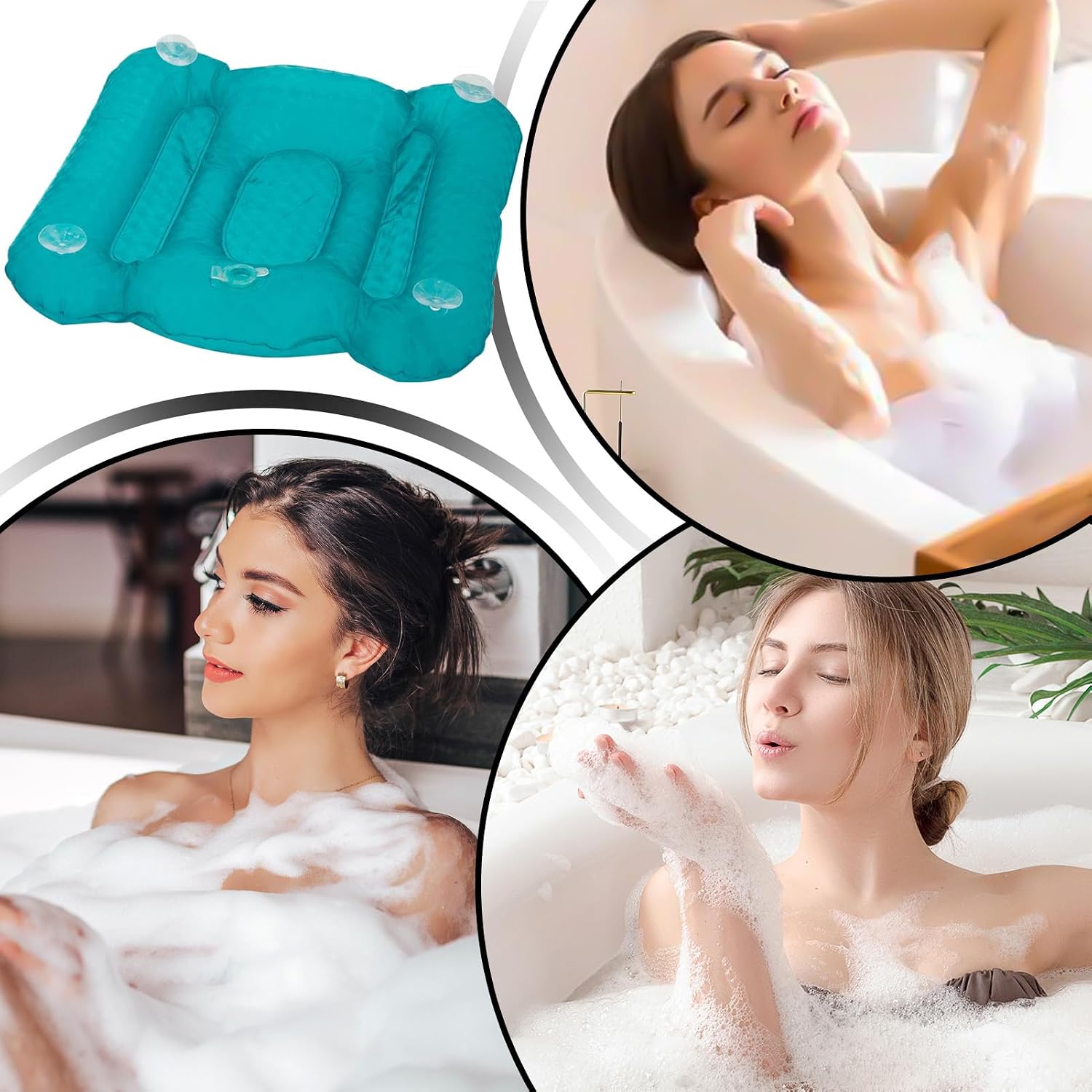 Bathtub Pillow Spa Cushion Suction Cups Head Neck Back Butt Support