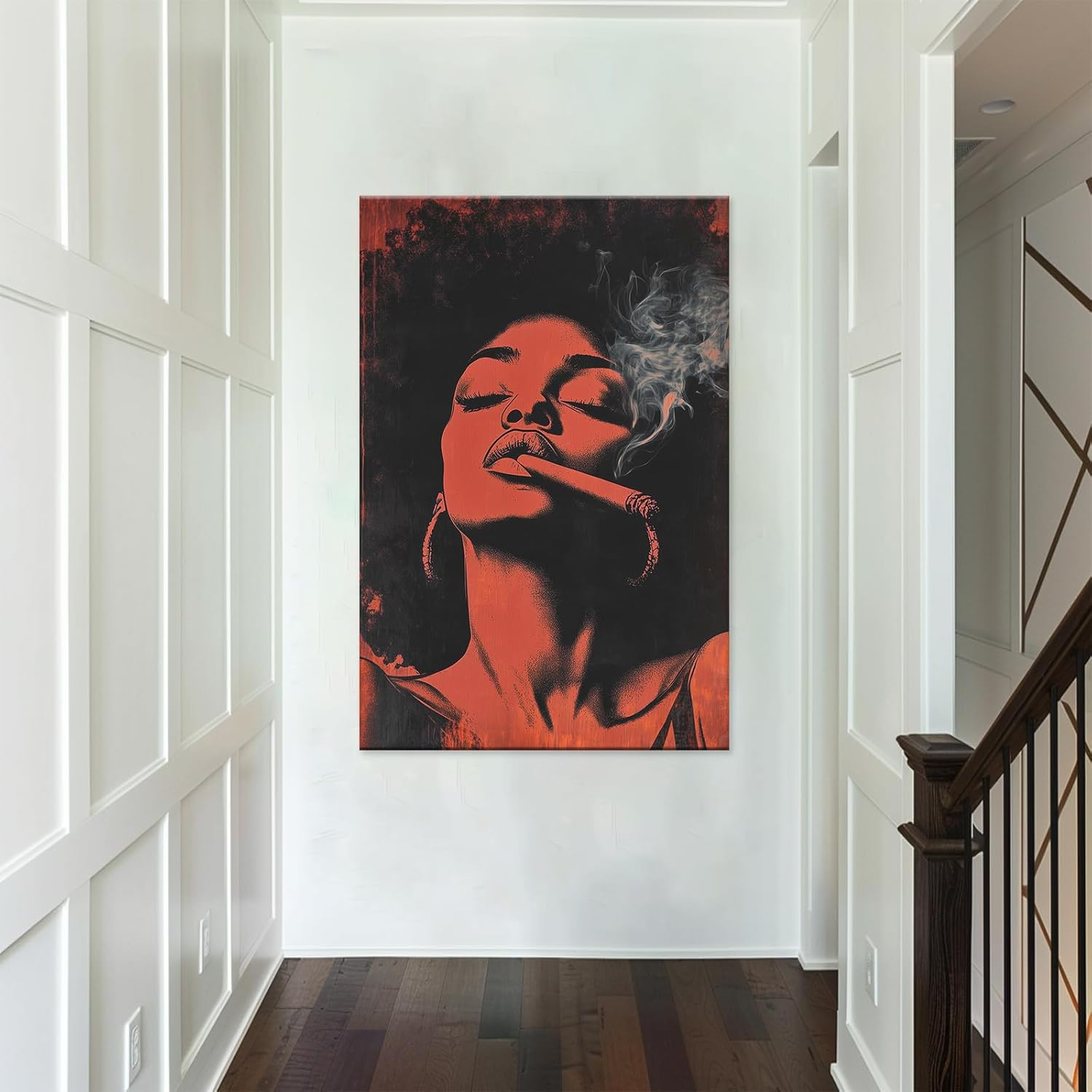 MODOJOART African American Canvas Wall Art Black and Red Afro Woman Painting Sexy Woman Portrait Picture for Bedroom Living Room Decor(Artwork-02, 12"x18")