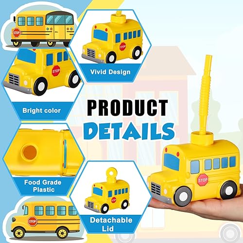 Miniatura 3 de Tanlade Juego de 12 vasos de tráfico para vehículos con pajitas, vasos de plástico con forma de vehículo de tráfico reutilizables, vasos de plástico