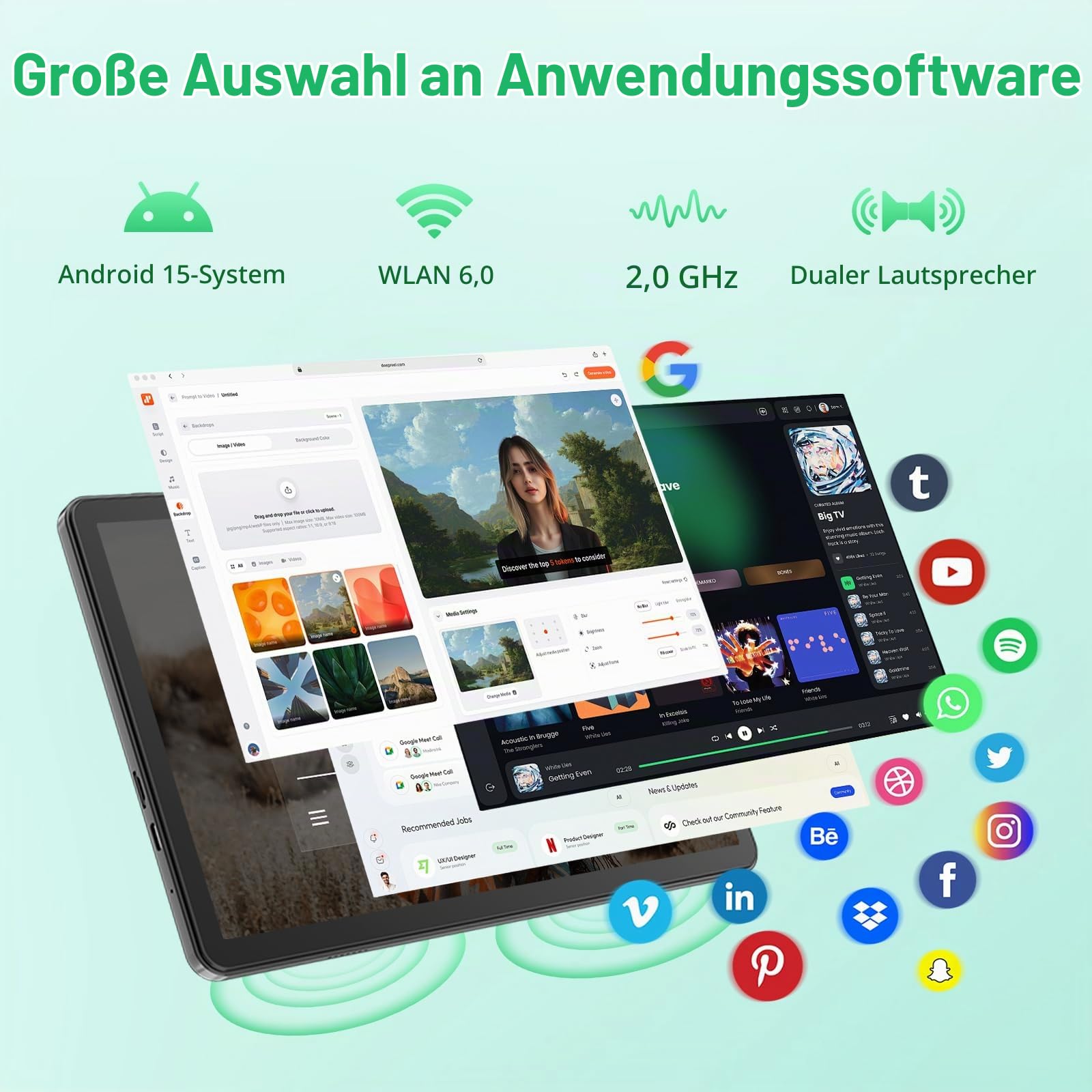 Tablet 10.1 Zoll mit Hülle, Android 15 Tablets, 18GB RAM+128GB ROM