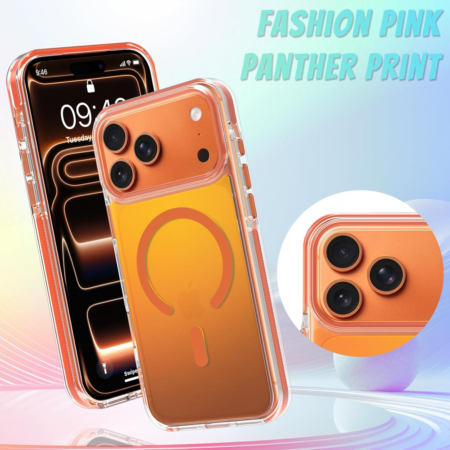 Bonoma for iPhone 17 Pro Case 2025 Bling Iridescent -Orange image 2