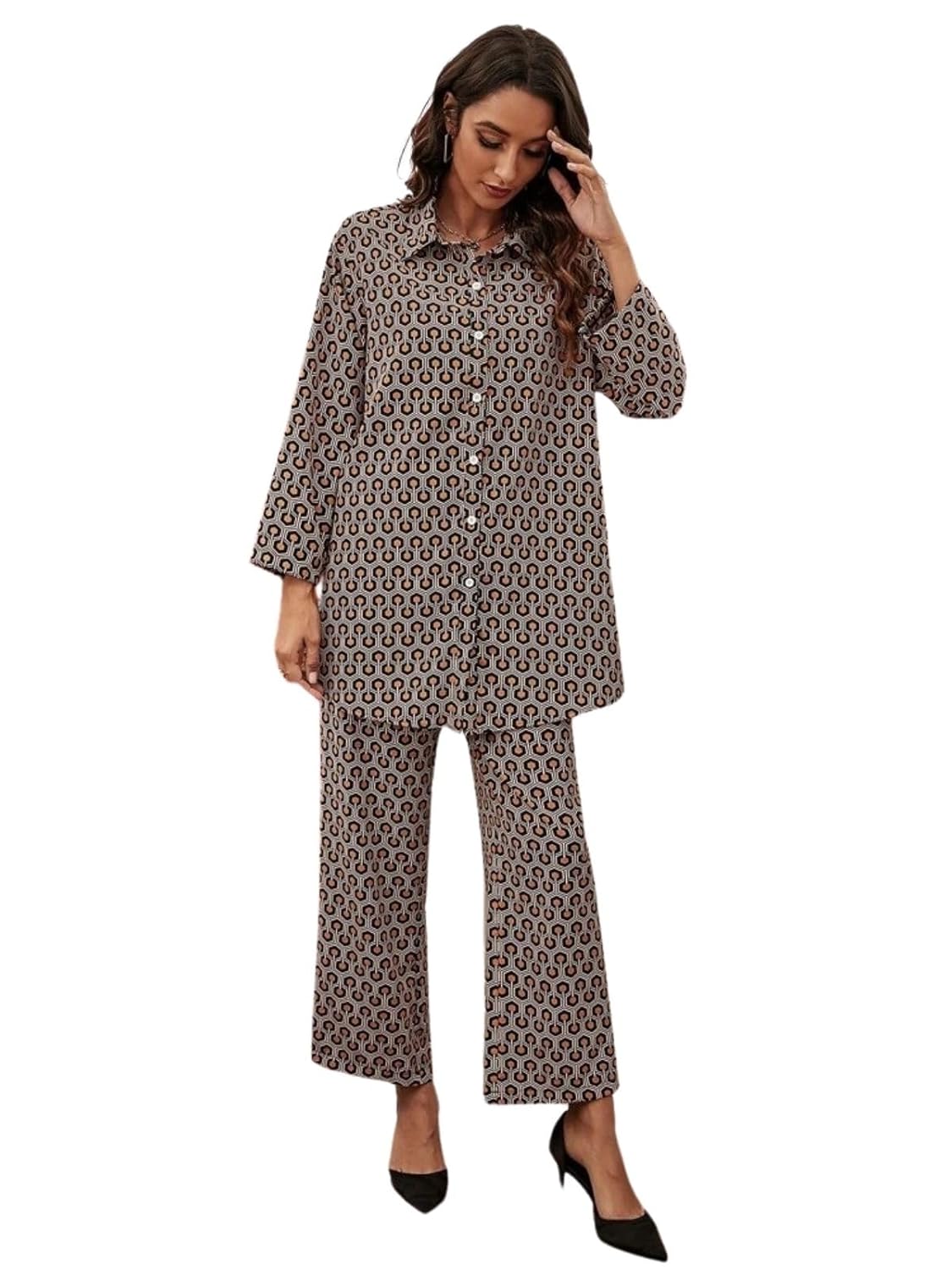 GRECIILOOKS Lycra Co-Ord Set For Women | Co-Ord Set For Women Stylish | Festive Co-Ord Set For Women | Travel Co-Ord Set For Women |Full Sleeve Women’s Co-Ord Set