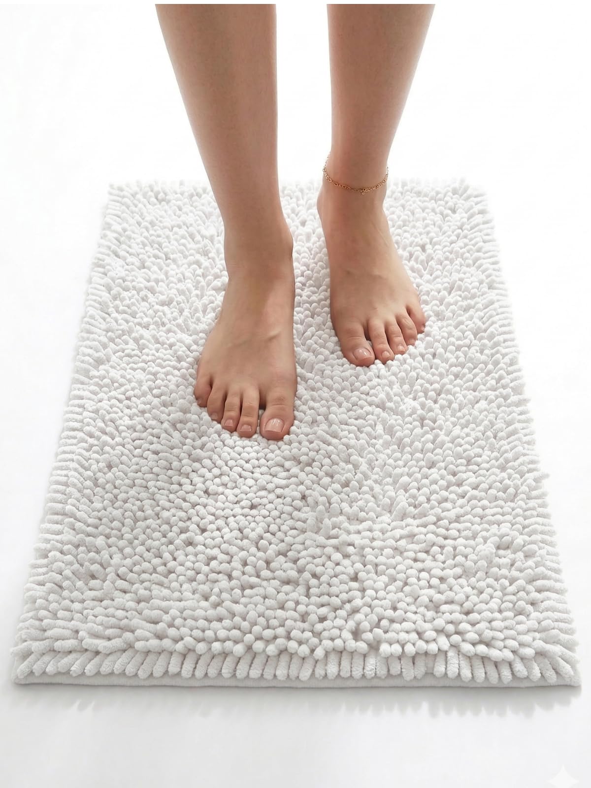 Şönil Banyo Paspası, Mikro Elyaf, Beyaz, 40x60 cm Banyo Halısı, Uzun Tüylü, Yüksek Emicilik, Makinede Yıkanabilir (Gri)