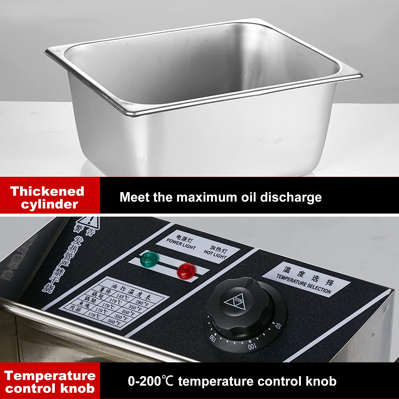 Freidoras Eléctricas Comerciales Profundas, Eléctricas con Tapas De Cesta, 6L/12L De Profundidad, Acero Inoxidable Resistente, Grasa Profunda para Restaurante, Hogar, Cocina, Cocinar Aliment